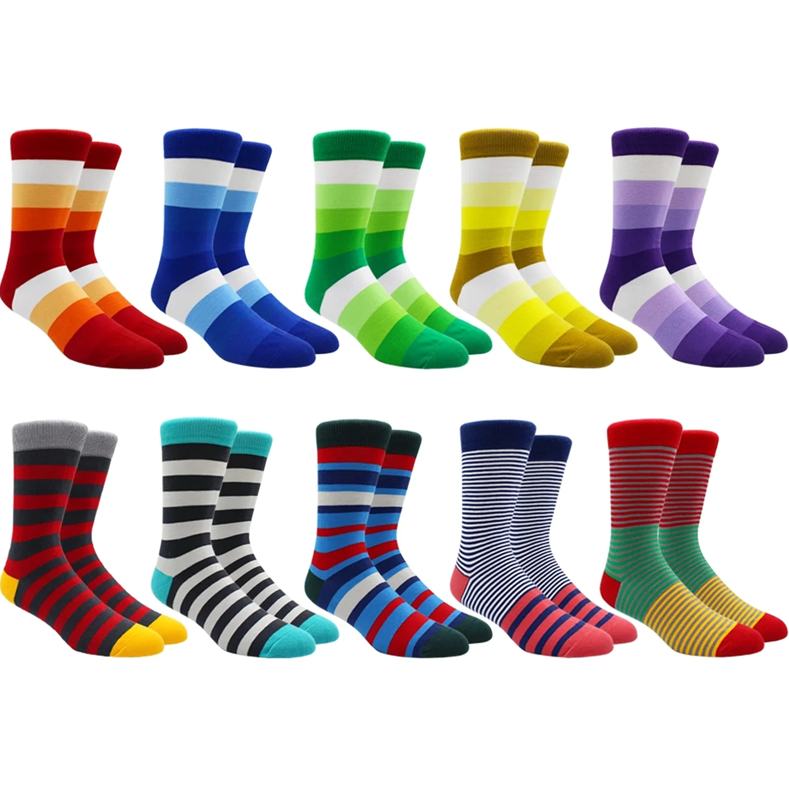 Moda algodón Divertido largas Mujeres y Hombres Calcetines Contraste Color Arco Iris de tamaño más Grande Calcetines de Rayas for Hombres Calcetines (Color : 10 Pairs- B005, Size : EU41-48)