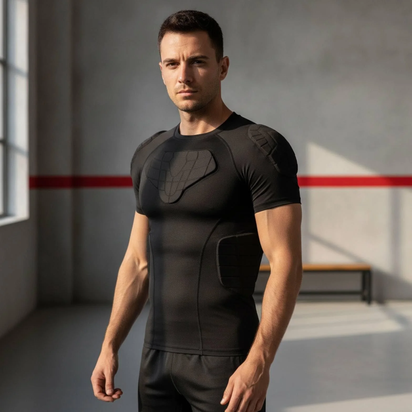 kowaku Camiseta Compresión Acolchada Ligera Camiseta con Protección Acolchada Gruesa Indumentaria Deportiva para Deportistas