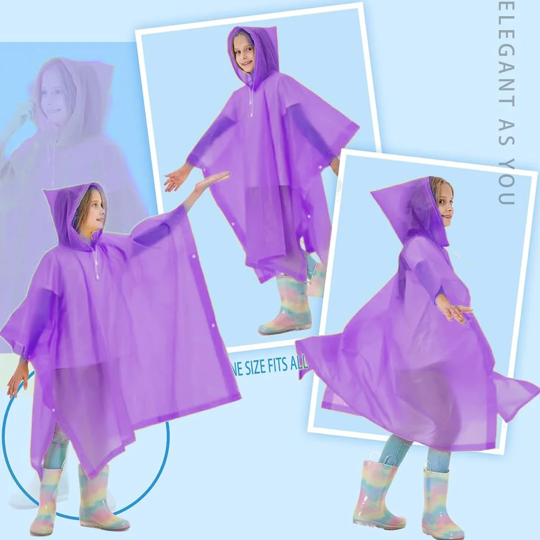 Poncho Impermeable Niños, Espesar Reutilizable EVA Chubasquero con Capucha y Botones para Niño Niña, Infantiles Traje de Liuvia con Capucha y Botón para Escuela Senderismo Ciclismo Viajes