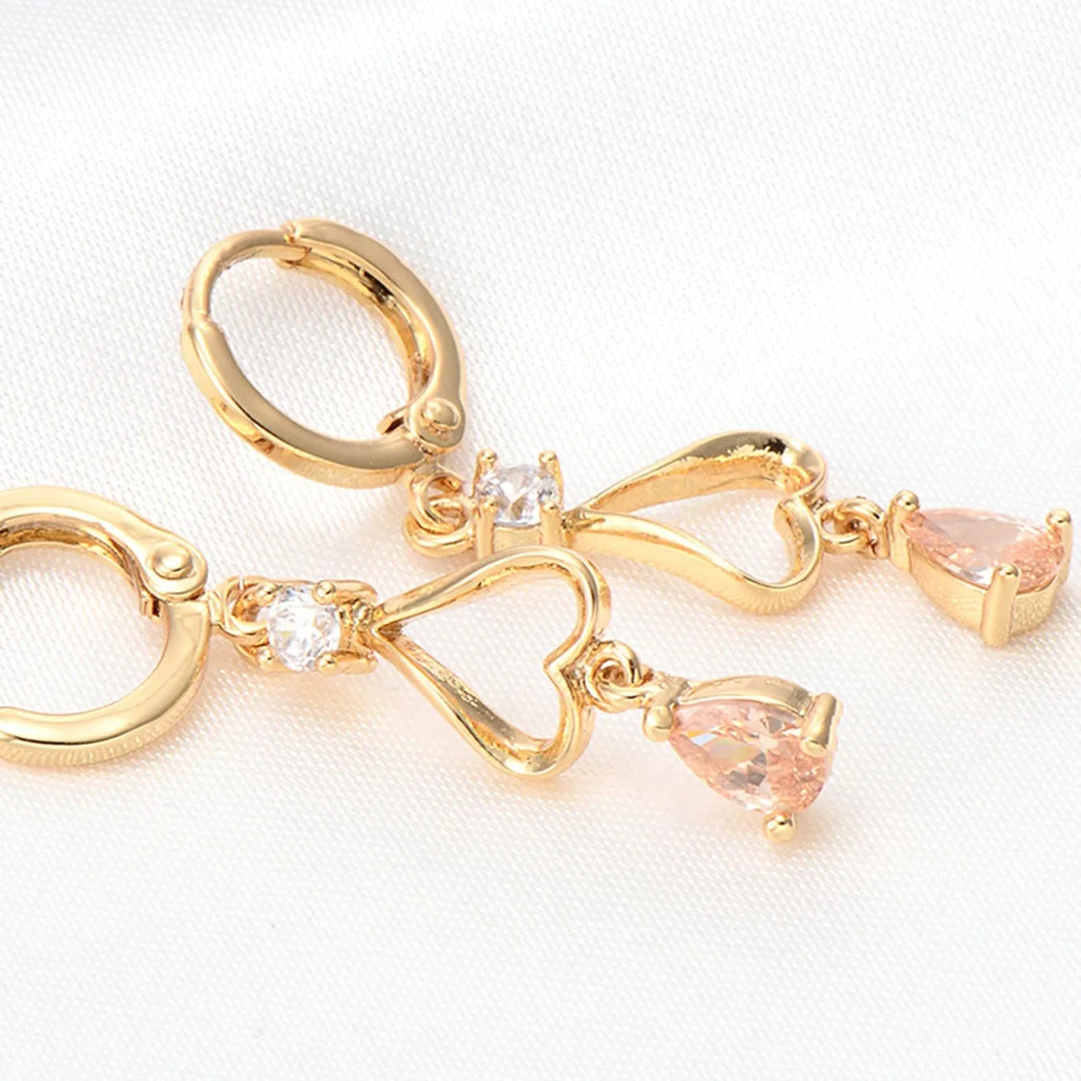 Pendientes de mujer de oro 585 de oro auténtico, pendientes largos de aro con corazón hueco con gotas de agua, moissanita, pendientes de boda para mujer, oro amarillo