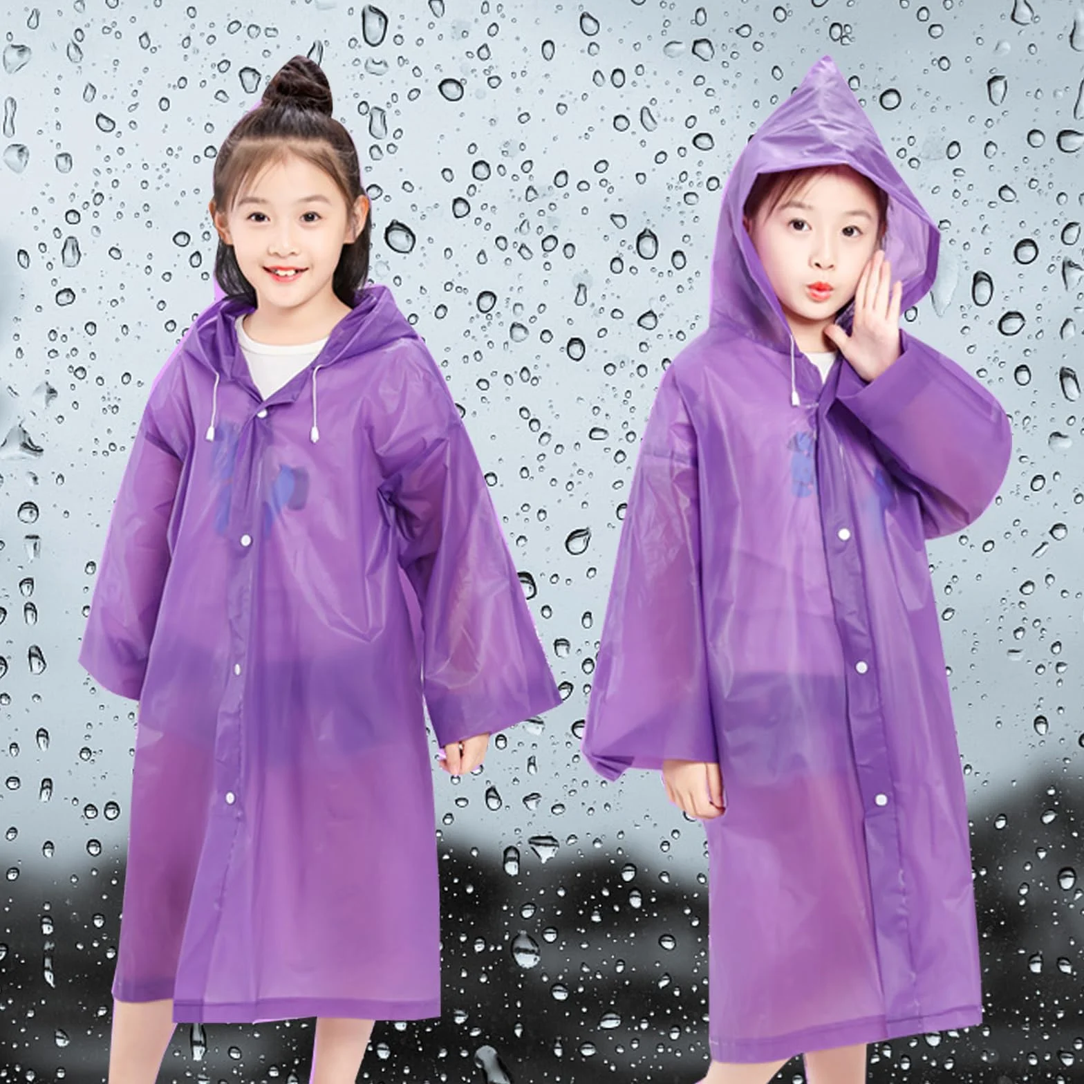 2 Piezas Infantiles Impermeable Chubasquero, Poncho Lluvia con Capucha, EVA Ponchos Lluvia Niños, Reutilizable, para Ciclismo Aire Libre, Camping, Viajes y Pesca (Púrpura)