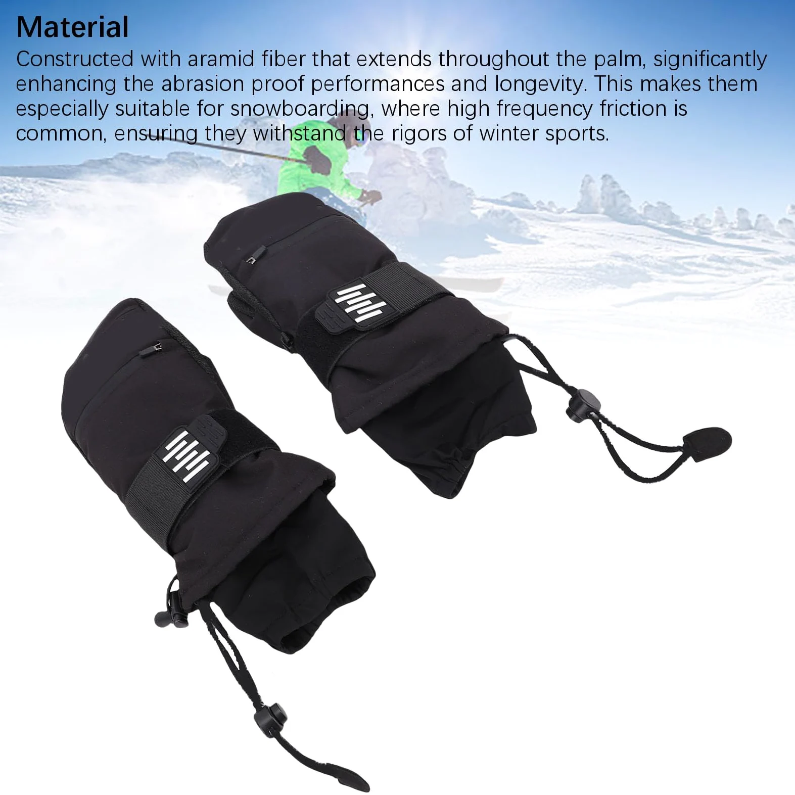 Demeras Manoplas Esquí Aisladas Impermeables con Muñequera para Snowboard Fibra Aramida Negro 2 Unidades