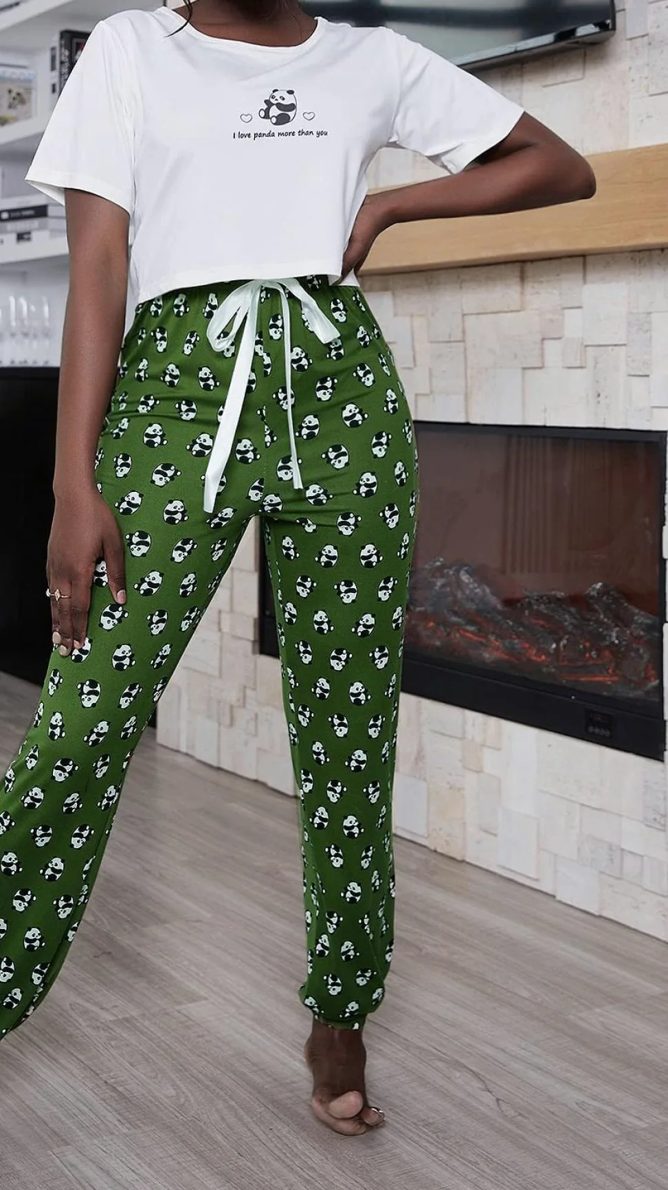 Pijama De Mujer Manga Corta,Estampado De Panda Verde Pijama De Manga Corta De Verano Para Mujer Conjunto De 2 Piezas Pijama De Moda Suave Ropa De Salón Regalo Del Día De La Madre Para Esposa Novia