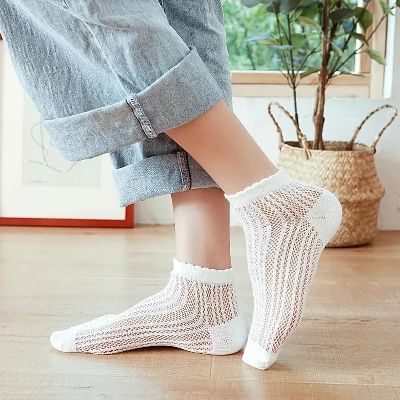 Calcetines cortos de mujer mezcla algodón | Multicolor 5 pares EU34 Calcetines invisibles de malla fina de verano