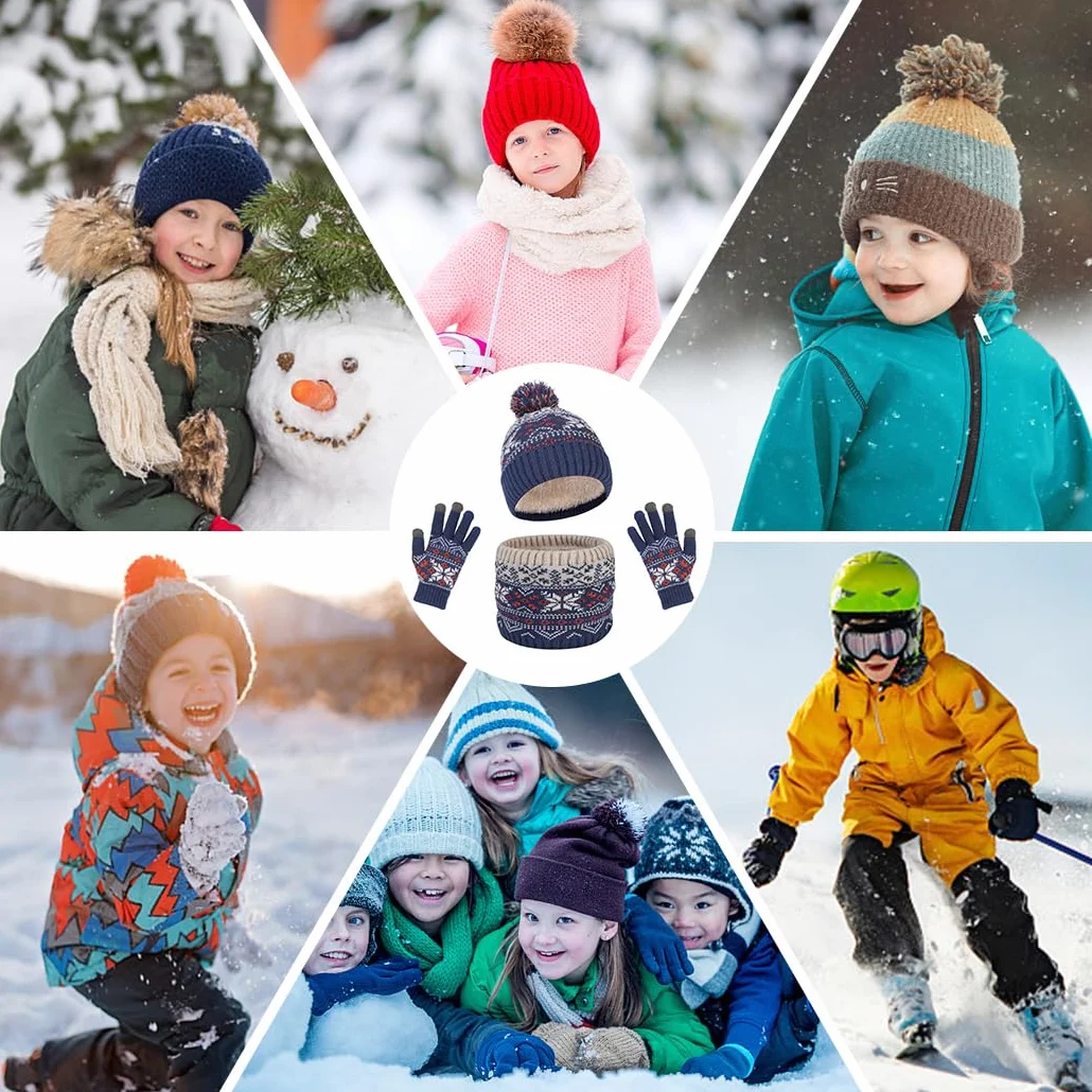 3 in 1 Conjunto de Gorro Bufanda y Guantes Niños Conjunto de Gorro Bufanda y Guantes Niña Set Niños Conjunto de Bufanda Gorro Guantes Forro Polar Beanie Gorro Sombrero