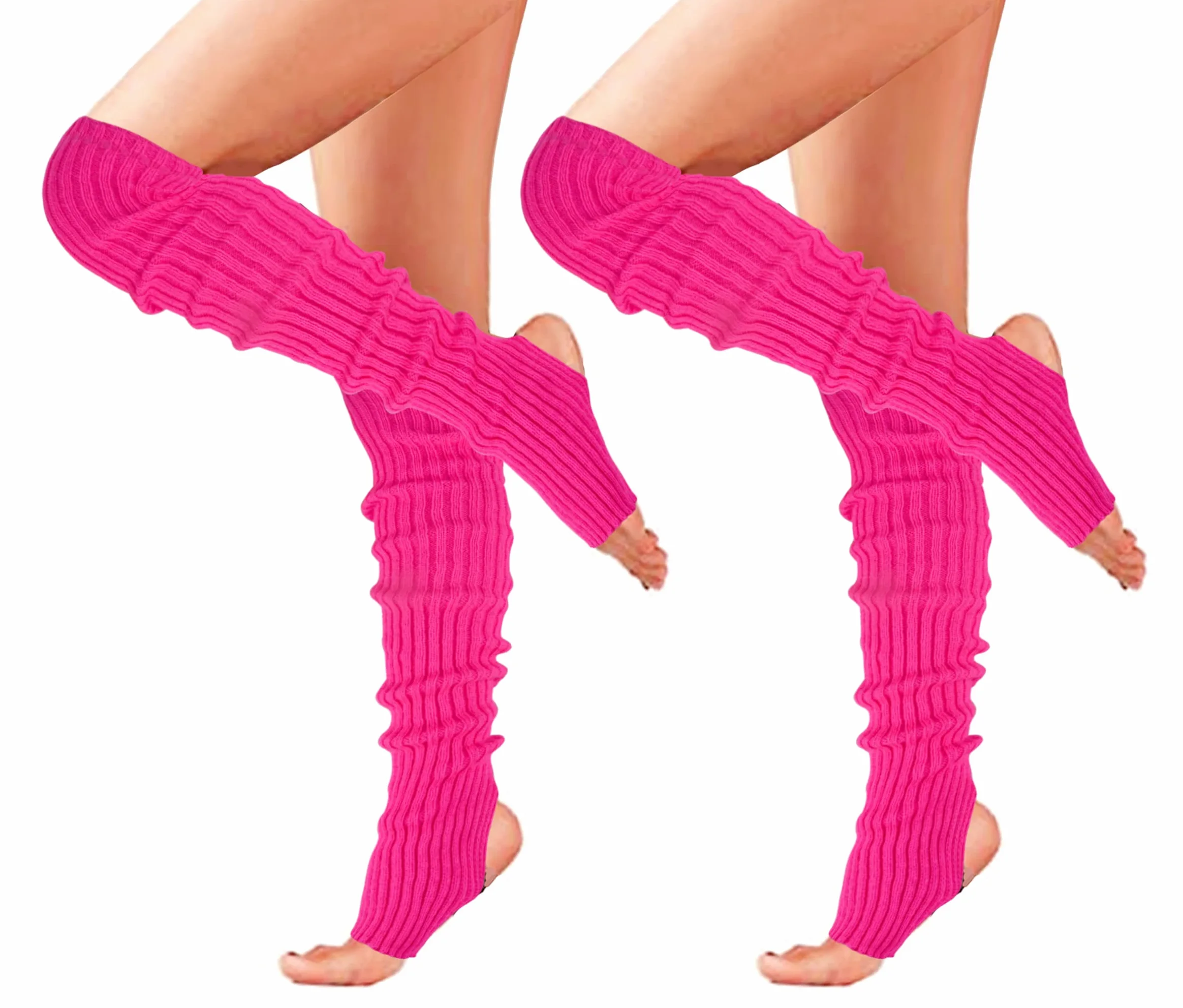 Calentadores de piernas largos de punto con estribo para mujer, por encima de la rodilla, acanalados, de neón para fiestas, bailes, deportes