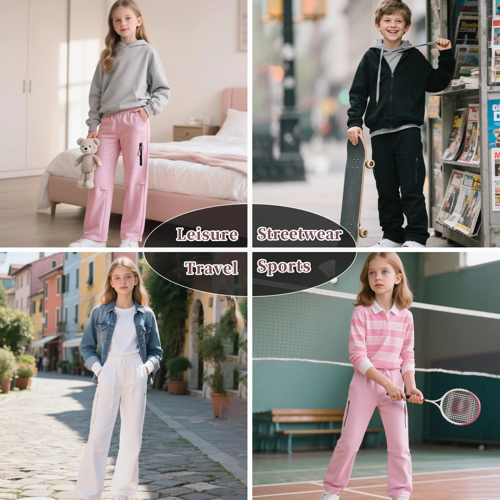 Pantalón Cargo Niños Algodón Multibolsillos Jogging Chándal Transpirable Cintura Elástica 5-13 Años