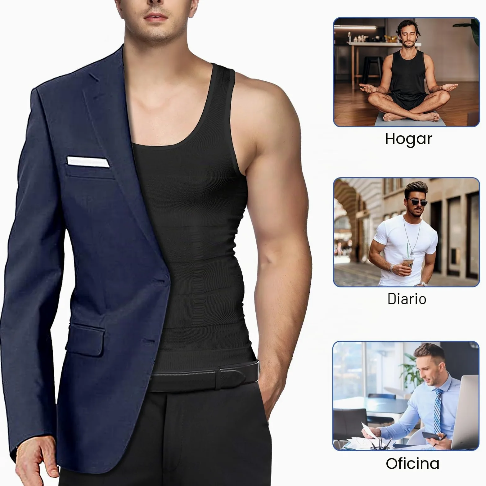 Odoland Paquete de 3 camisetas moldeadoras de cuerpo para hombre, capa base, color negro, blanco y blanco, talla XXL, Blanco
