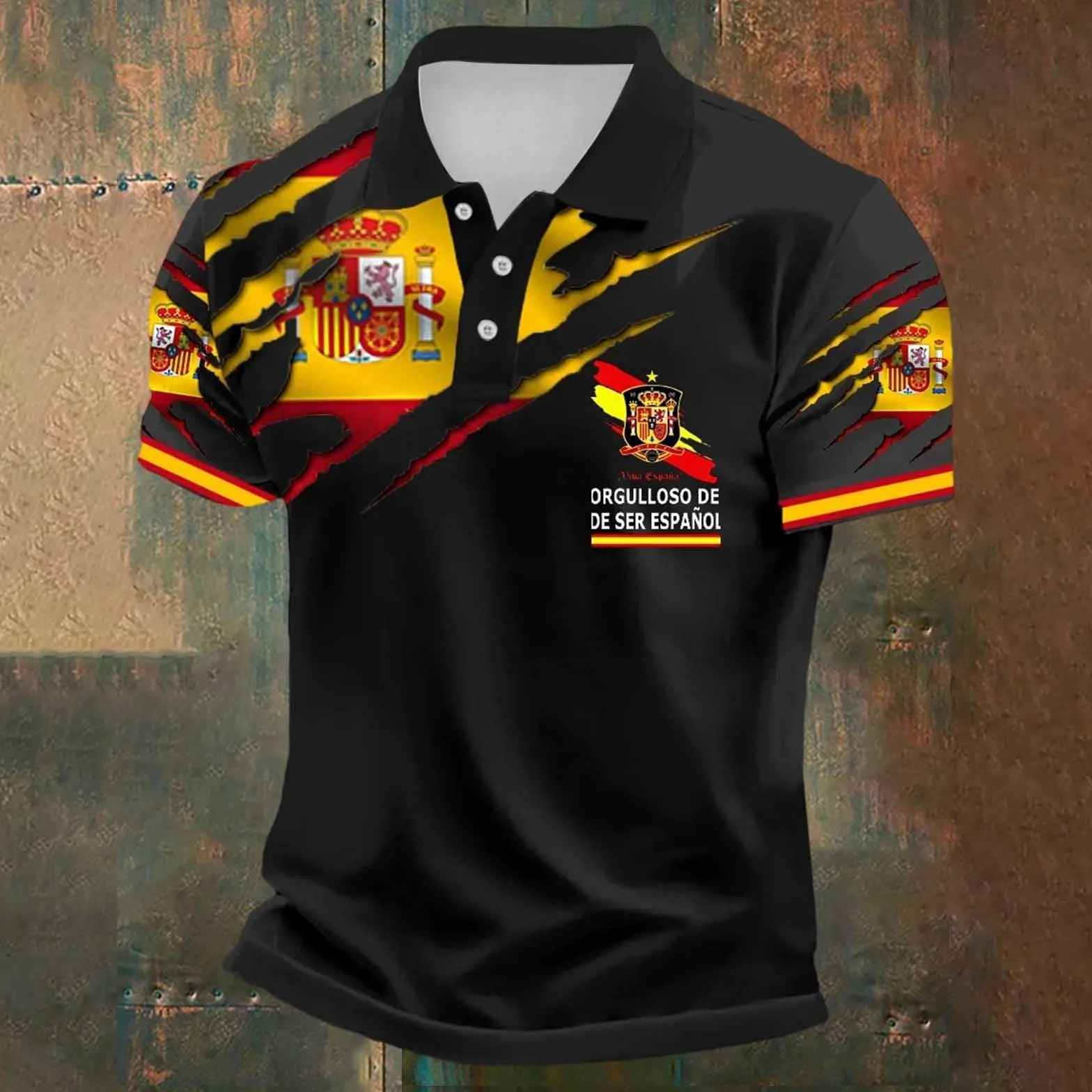 Camiseta de fútbol retro España manga corta polo secado rápido transpirable botones