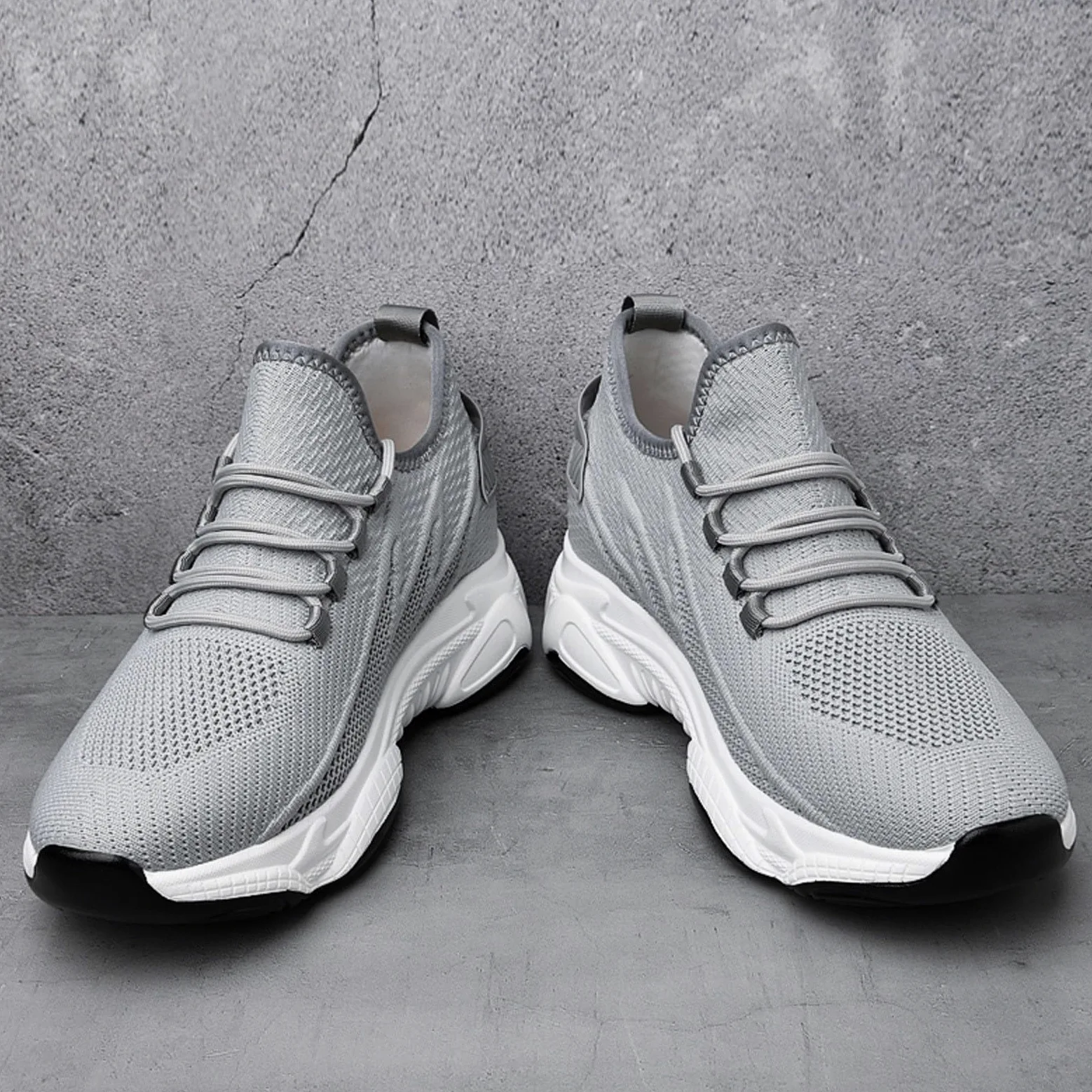 Zapatillas deportivas para hombre elevadas de 6 cm en malla, zapatillas de cuña Slip-on con cordones elásticos, tenis de malla transpirable, zapatillas de verano, suela gruesa con cremallera | caminar