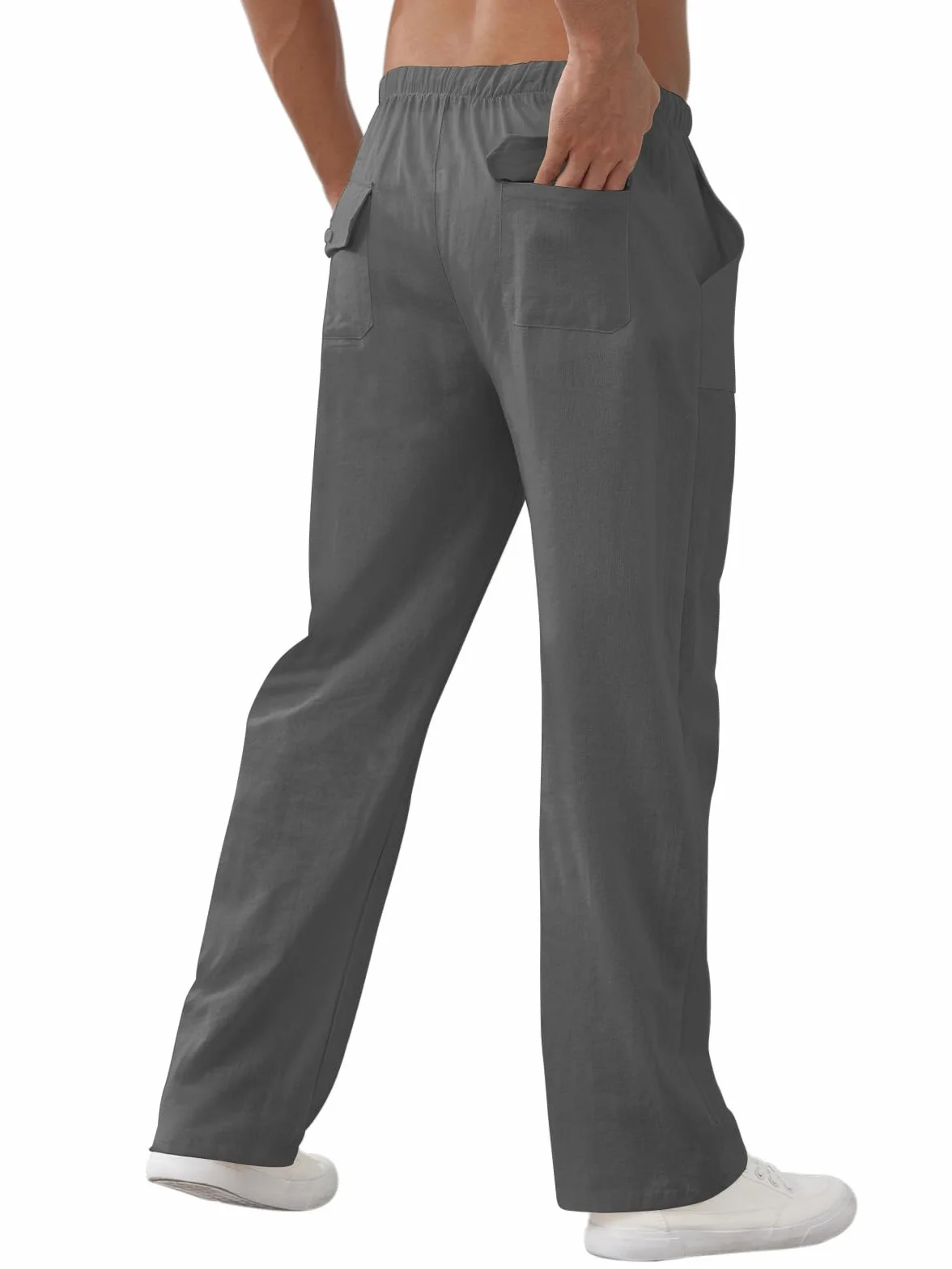 Pantalon Lino Hombre Pantalones Holgados de Ocio Pantalones Ligeros de Verano para Hombre con Bolsillos, Cintura Elástica y Cordón