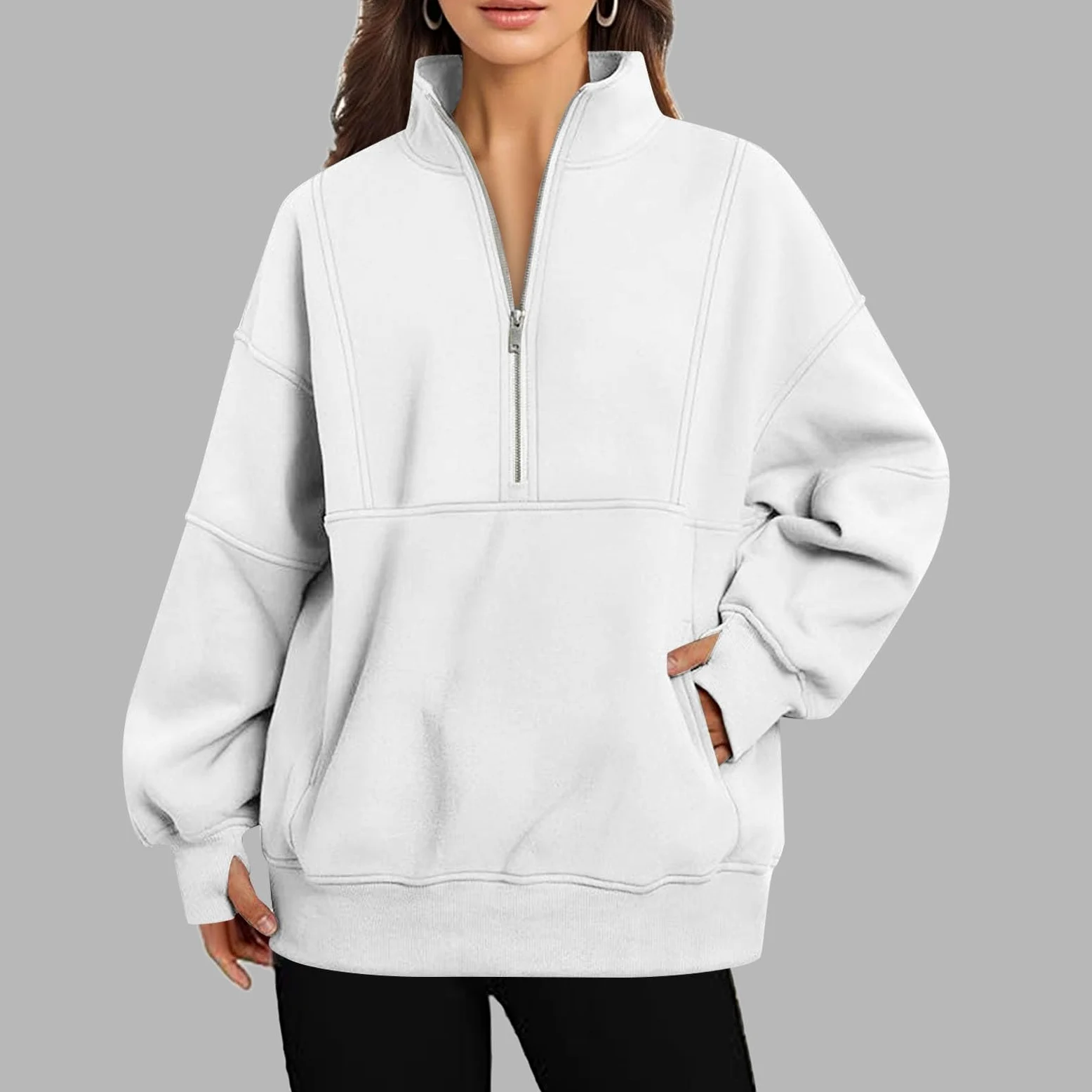 Sudaderas con cuello redondo y bloques de color para mujer, informales, personalizadas, con forro polar, cuello alto, ajuste holgado, con cremallera, lindos suéteres gráficos, delgados, de dibujos