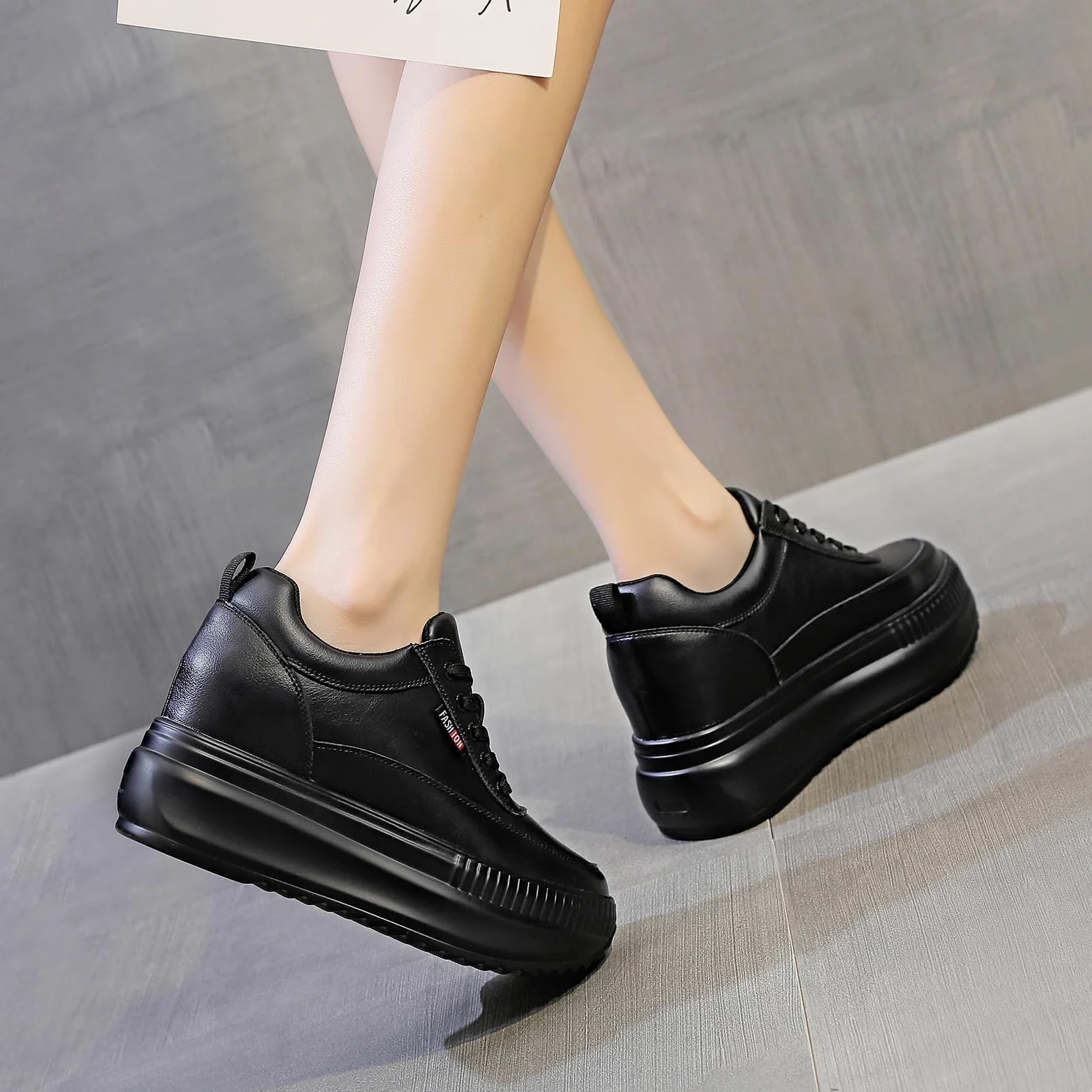 Zapatillas de Cuña Deportivas Mujer Zapatillas de Deporte Moda Plataforma Transpirables Aumento de Estatura Invisible Zapatos Cuña 9CM