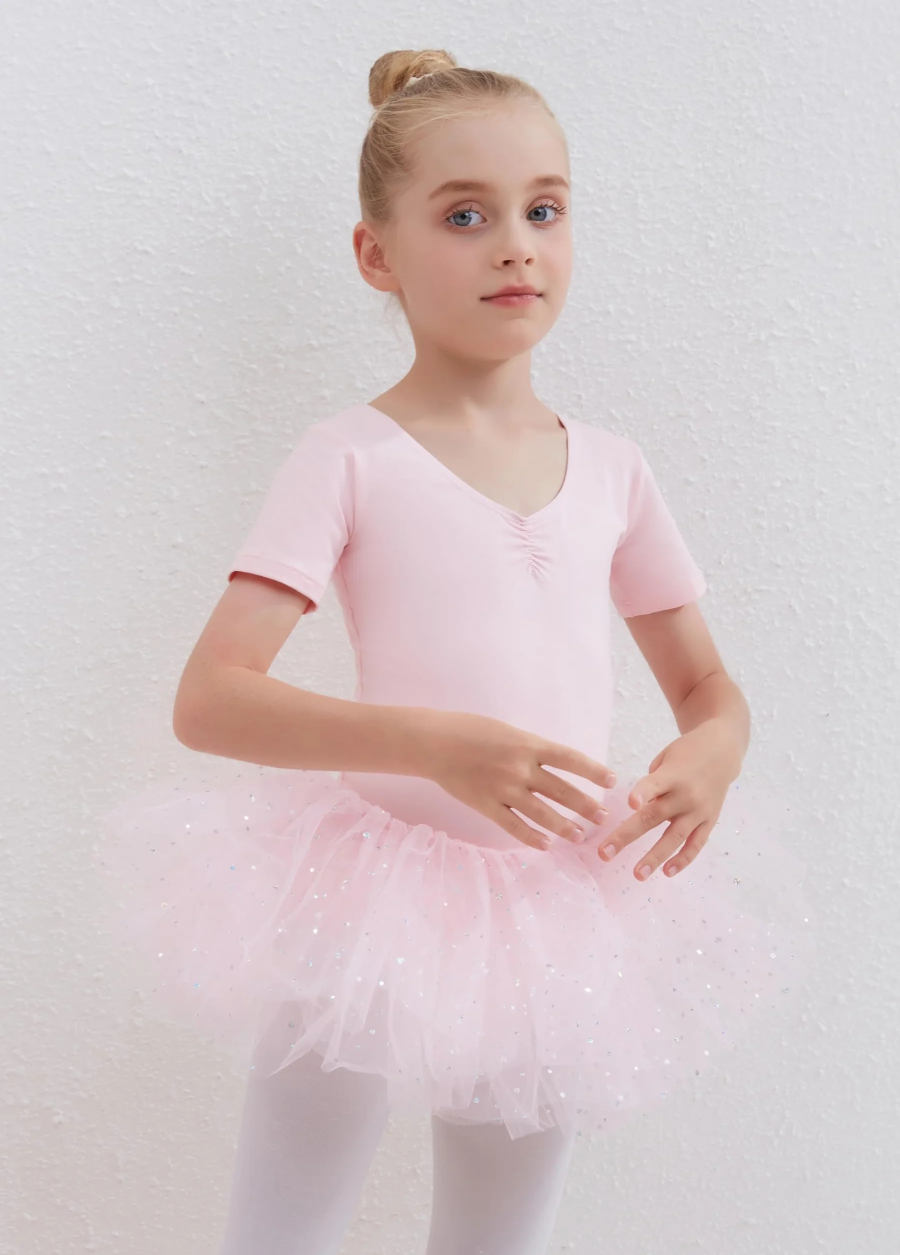 Ropa de Ballet para niñas Vestido de Ballet Maillot de ballet de algodón Manga corta Maillot de baile para niños con falda de tutú