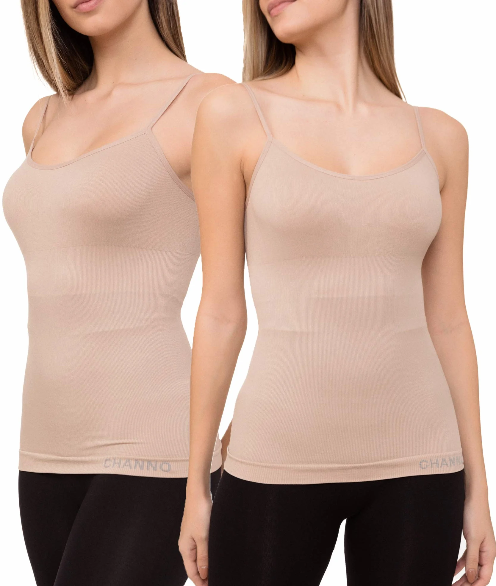 Channo Pack de 2 Camisetas Interiores Reductoras con Tirantes Ajustables, Suaves y Elásticas Seamless sin Costuras