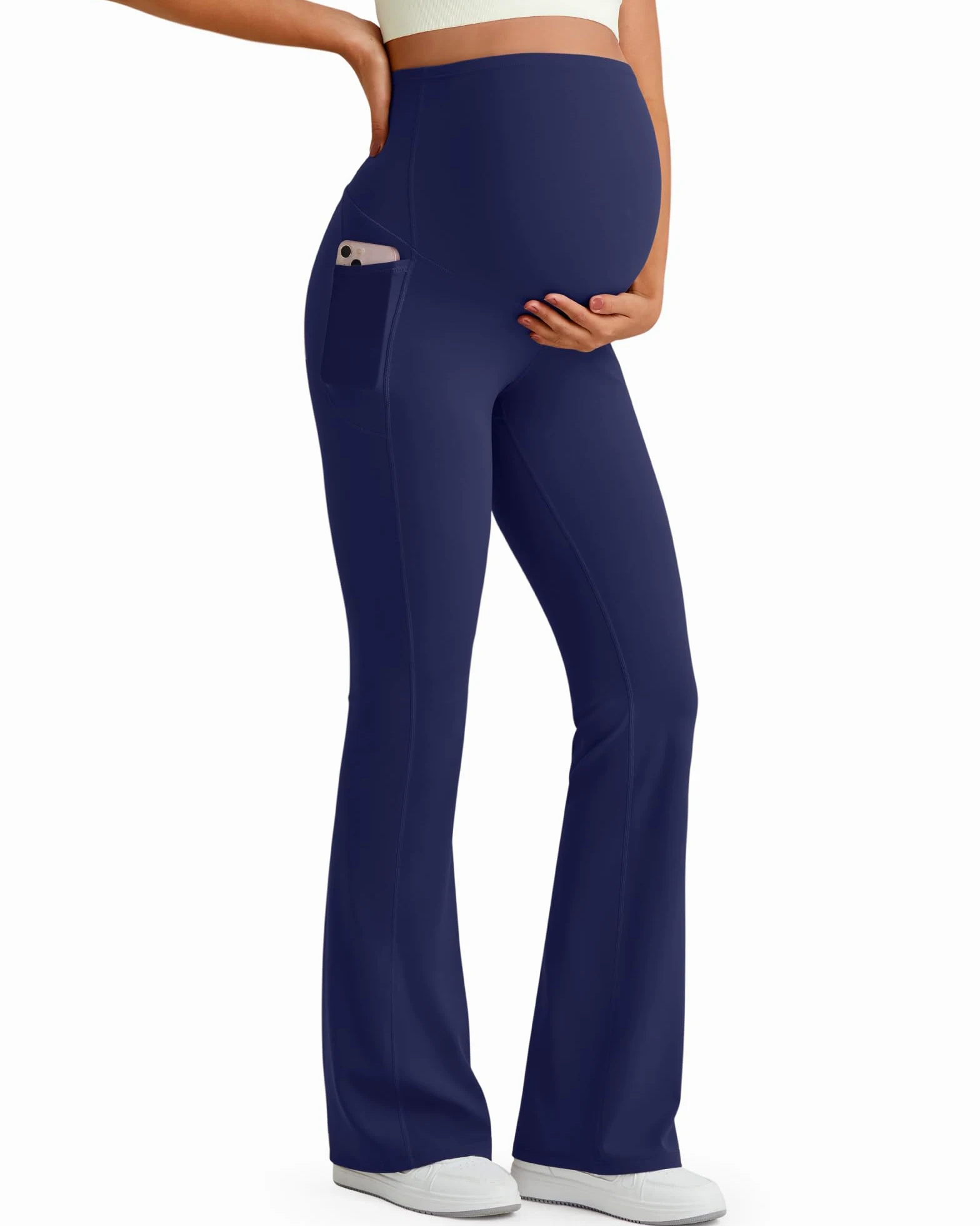 G4Free BareFeel - Leggings acampanados de maternidad para mujer, Azul real, Medium