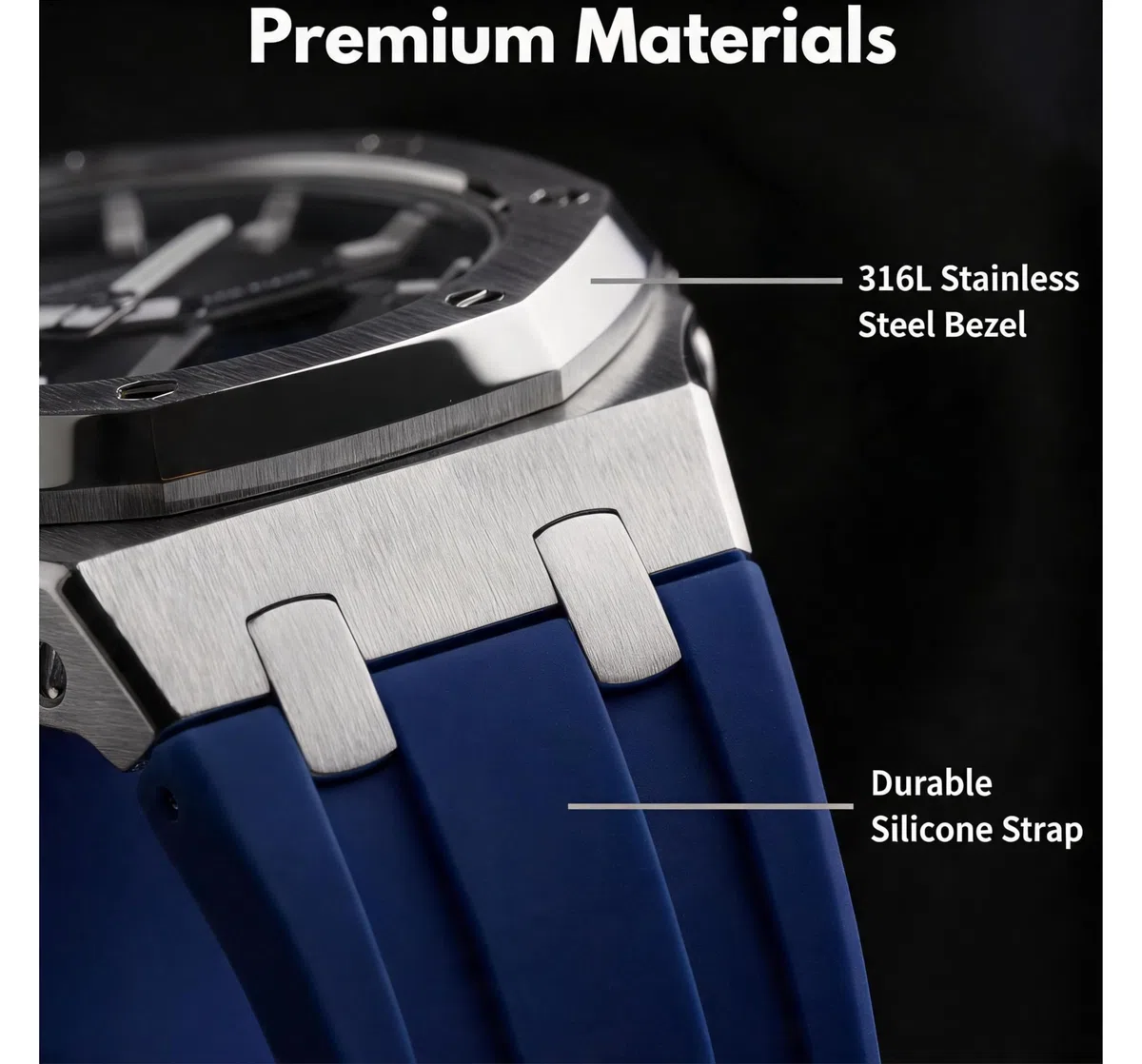 Repuesto Correa de Reloj de Silicona con Bisel de Acero Inoxidable 316L compatible con Casio G-Shock GA-2100 / GA-2110 | Azul