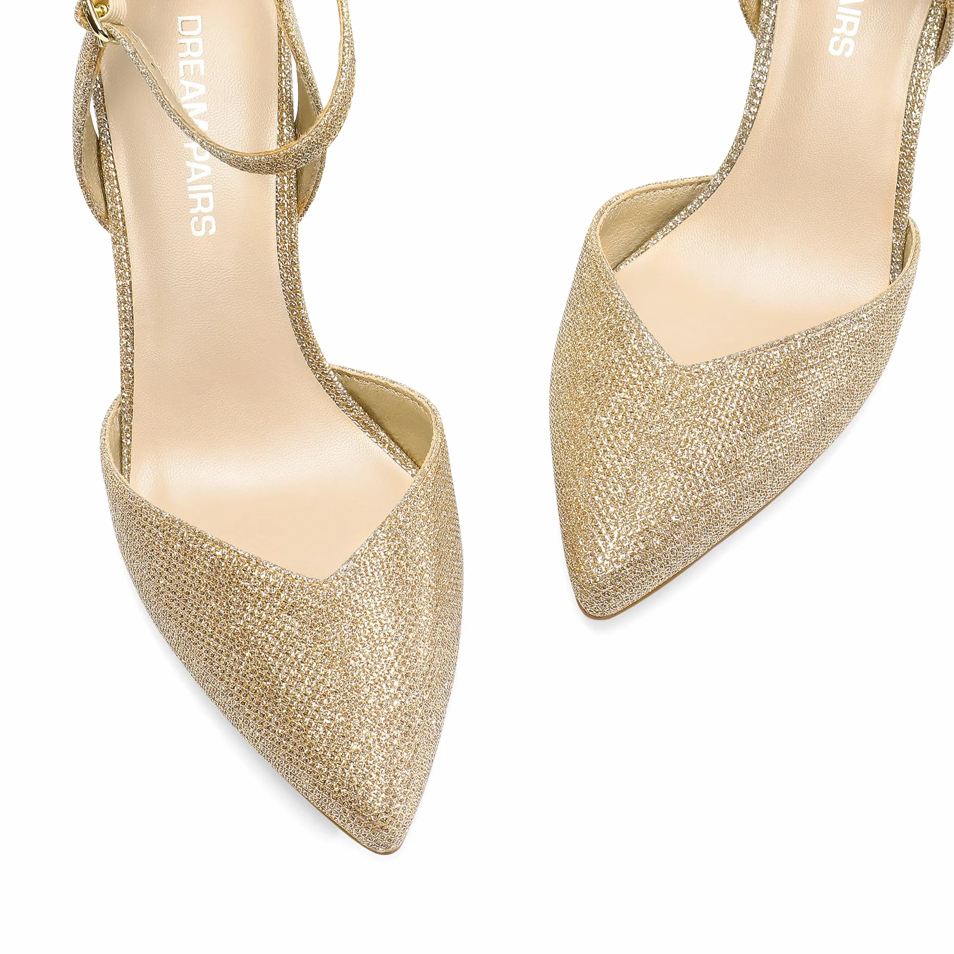 DREAM PAIRS Zapatos de tacón de aguja con punta cerrada y correa al tobillo para mujer, sandalias de vestir para boda, fiesta