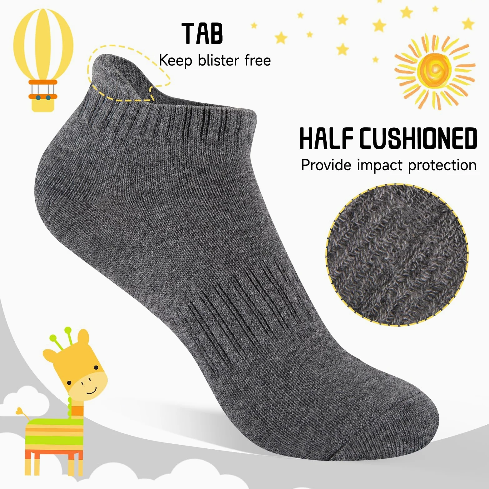 Comfoex 16 pares de calcetines acolchados atléticos de corte bajo para niños de 4 a 6 a 8 a 10 años