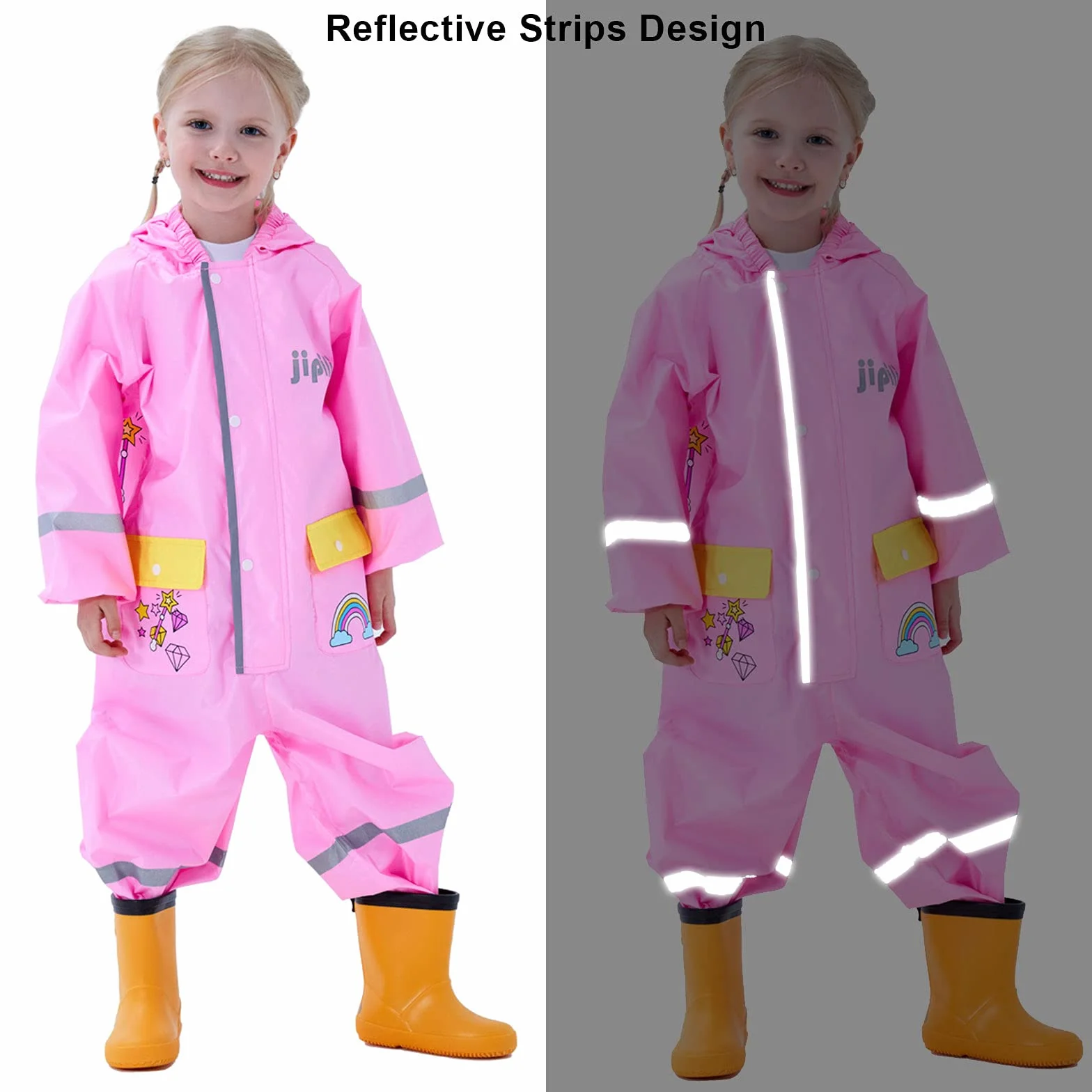 Impermeables Niños Unisex Chubasqueros Chaquetas de Lluvia Poncho Abrigos Traje de Charco Capa Infantil Niñas Encapuchado Mono de Bolsillo Reflectante Impresión Animal 1 2 3 4 5 6 7 8 años