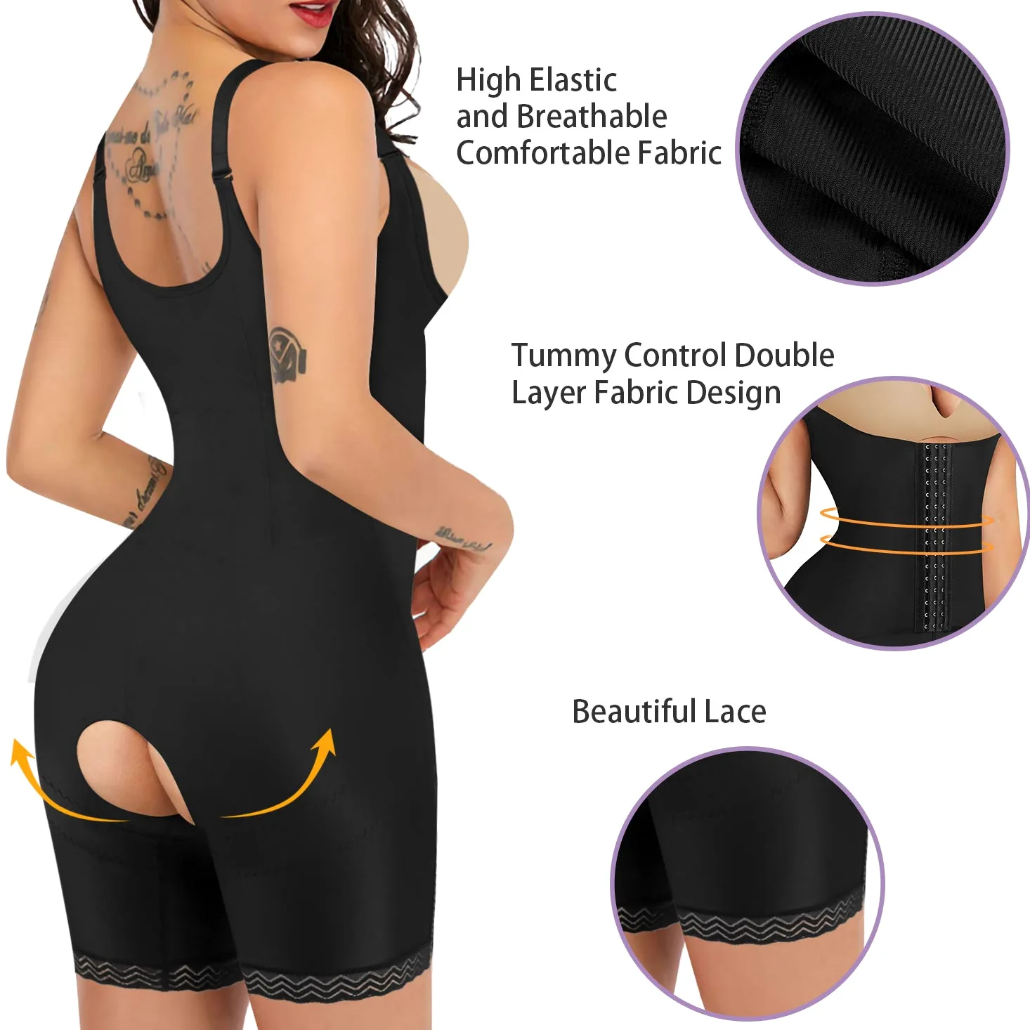 Gotoly Body moldeador para mujer, doble control de abdomen, levantamiento de glúteos, cintura alta, moldeador de cuerpo completo