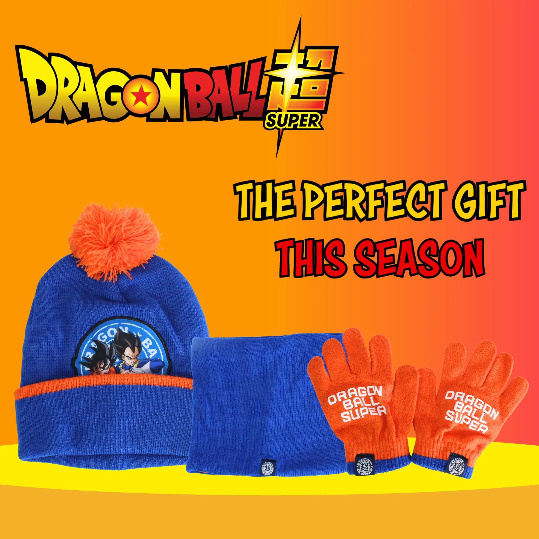 Dragon Ball Z Gorro Bufanda y Guantes para Niño, Conjunto de Invierno Infantil Diseño Goku, Regalo para Niños
