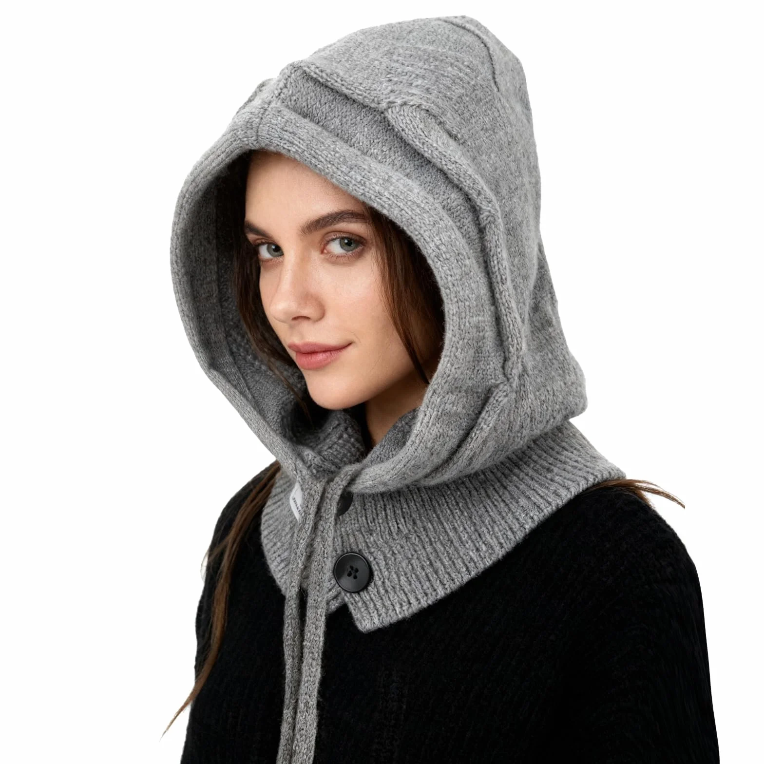 Mujer Invierno Gorro de Punto y Bufanda con Capucha,2 en 1 Térmicos Prueba de Viento Ajustable Pasamontañas,Moda Ocio Pullover Calentador de Cuello para Deportes al Aire Libre Diario Correr