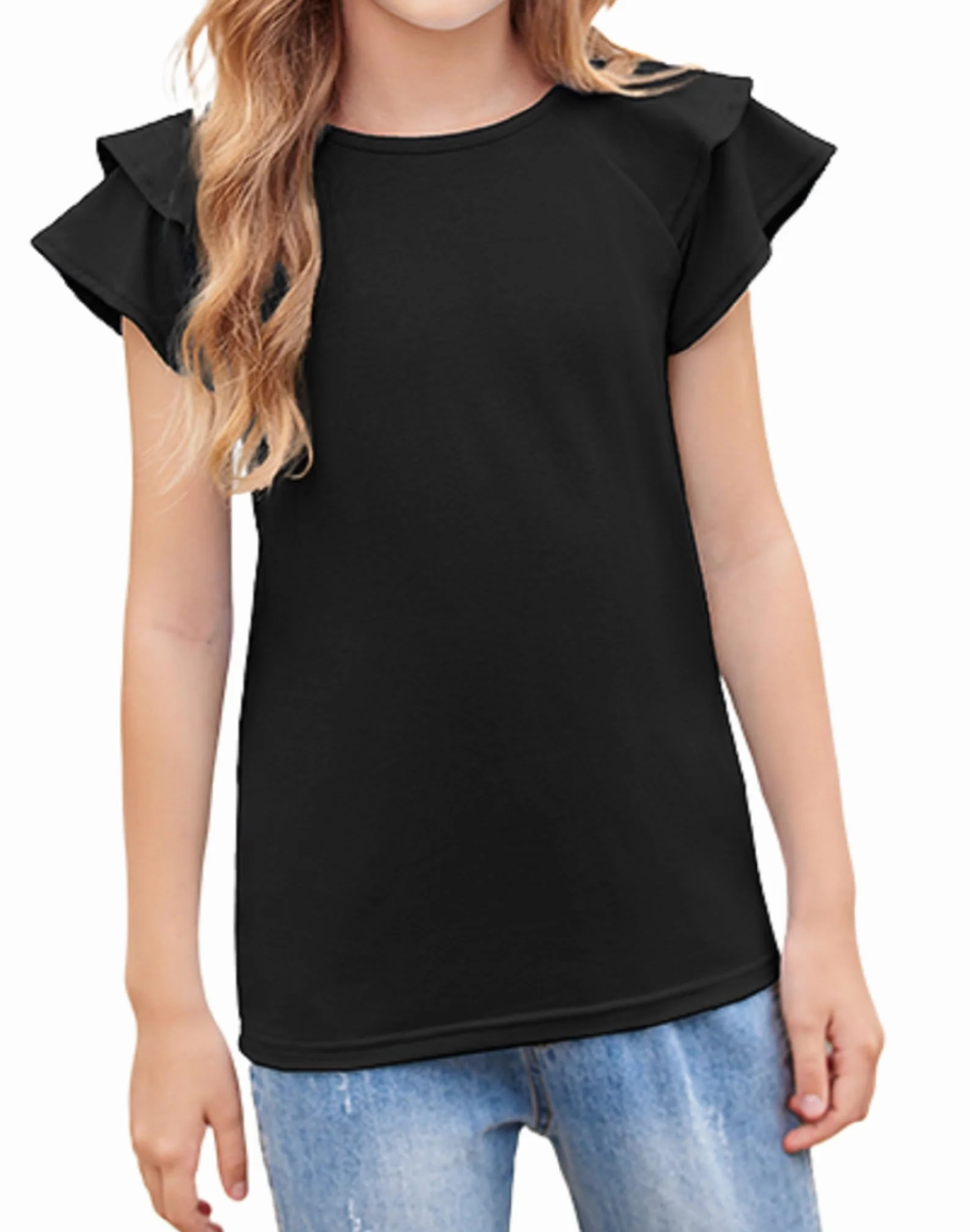 Arshiner Niña Camiseta Manga Ondulada Verano Manga Corta Tops Moda Casual Tshirts para Niñas 3-13 años