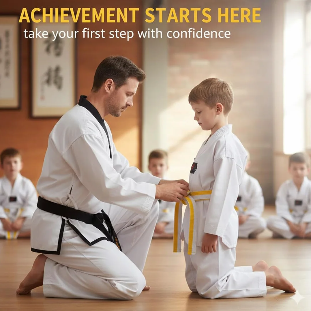 Cinturón de Judo 180 cm Profesional para Karate Taekwondo Aikido, Tela Gruesa para Niños Amarillo y Blanco