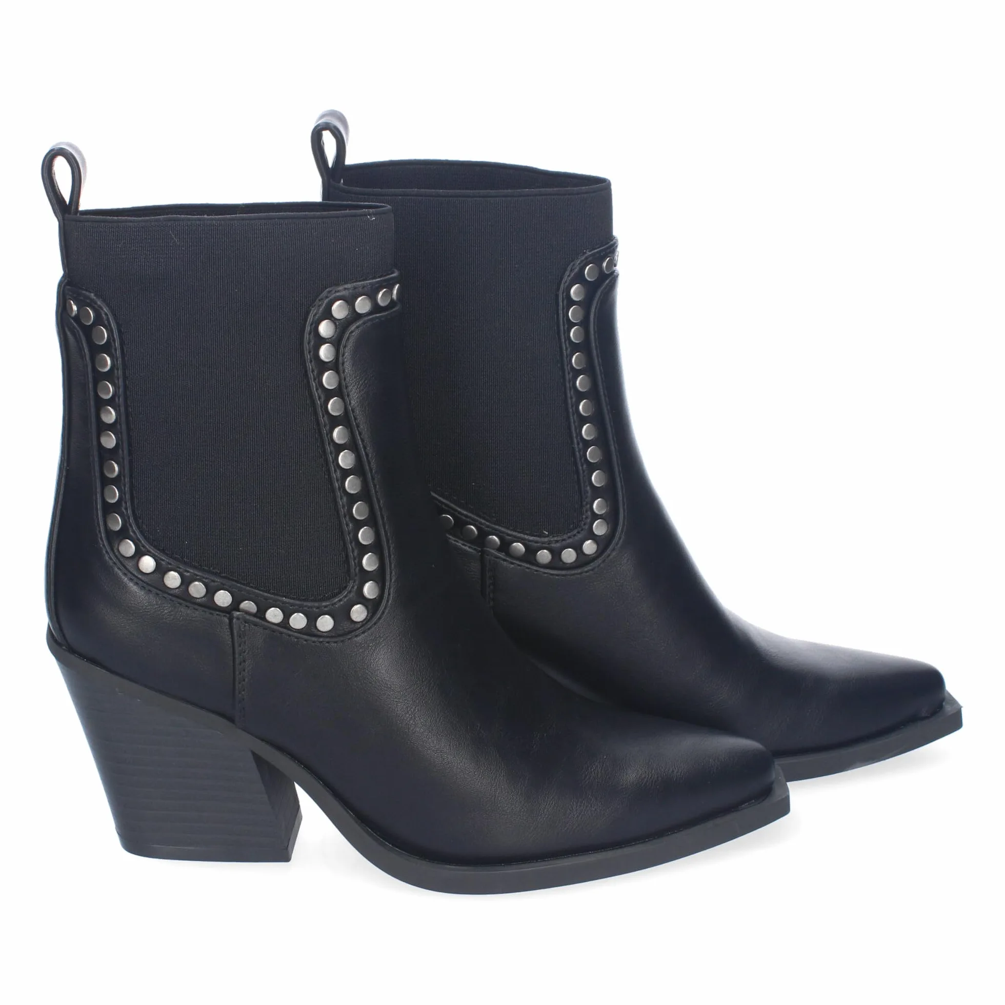 shoes&blues.es Botines de Tacon para Mujer, Estilo Cowboy, Elegantes, Diseno Moderno con Tachuelas, Comodas, Material Elastico y Punta Fina.