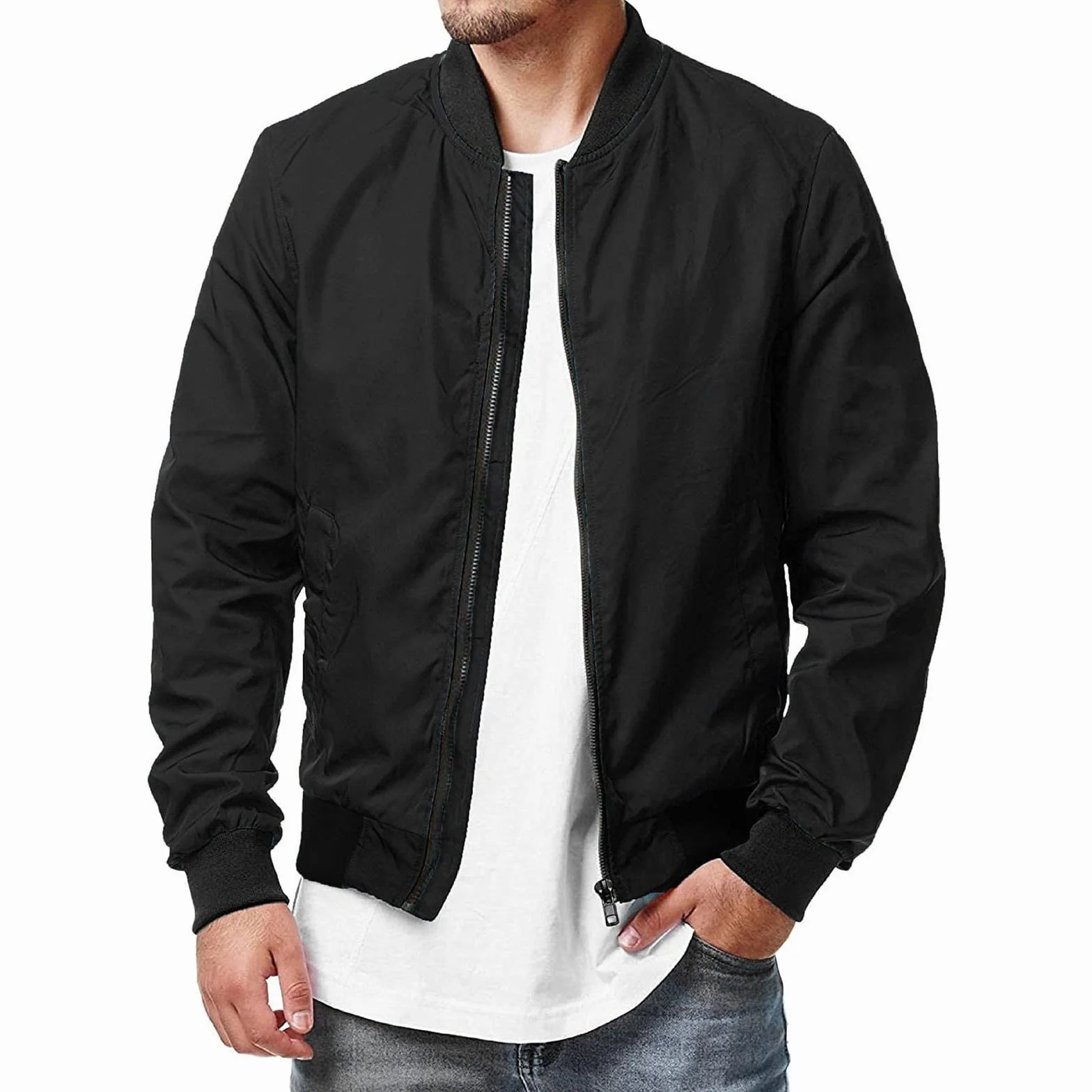 Chaqueta bomber softshell para hombre con capucha ligera de entretiempo