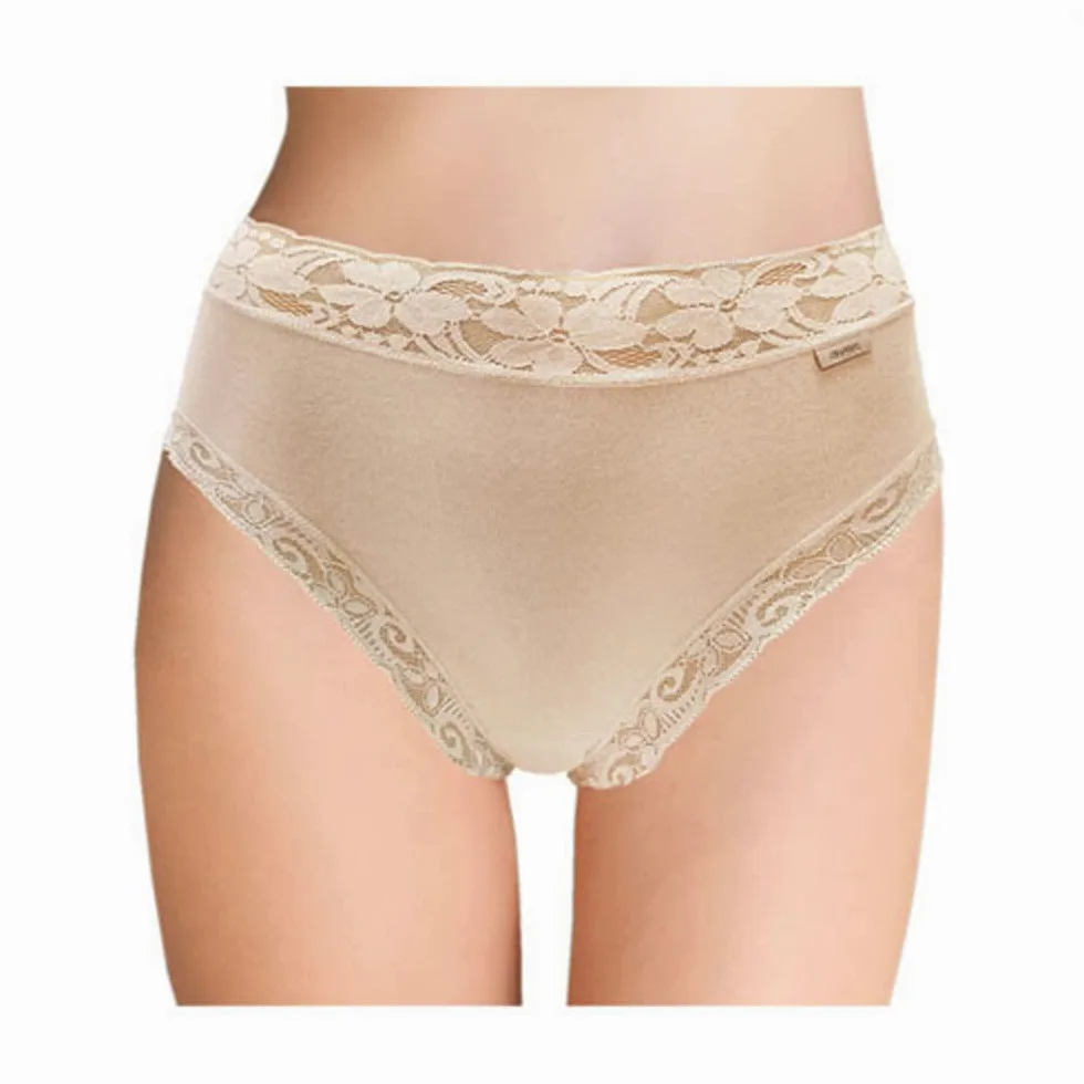 AVET - 3324 Pack de 6 Braga Mujer Alta Algodon Lycra sin Costuras y Encaje Color: Arena Talla: XXL | Sin Costuras, Encaje Floral