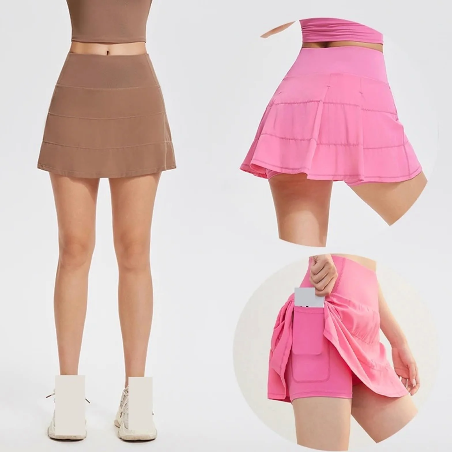 Falda de Tenis Cintura Alta Nailon Spandex con Bolsillos | Multicolor S-XXL: Tenis Golf Correr Gimnasio Casual