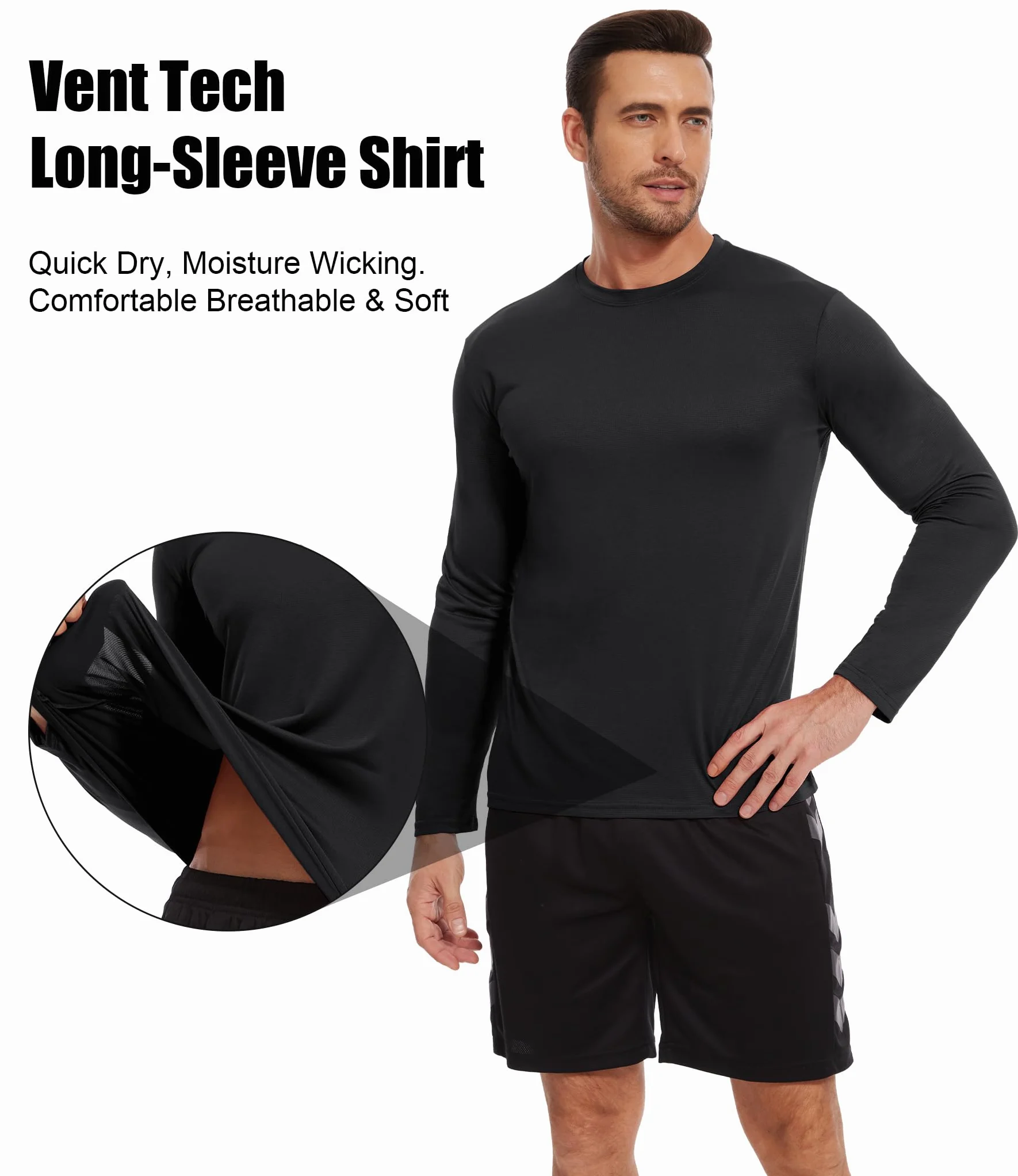 Kinglaman Paquete de 6/7 camisas ligeras de manga larga para hombre, ajuste seco, para entrenamiento, gimnasio, protección solar UPF SPF UV, secado rápido