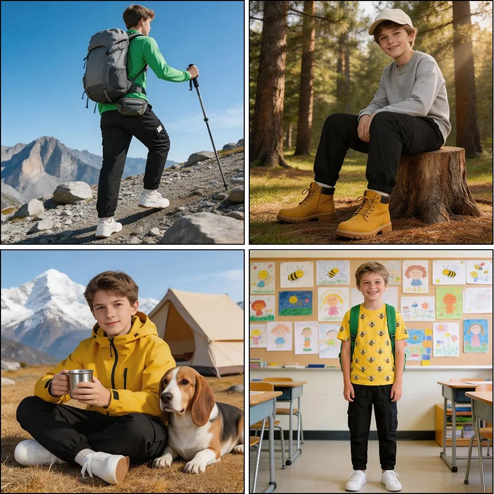 Pantalones Cargo para Niños Algodón Cintura Elástica Negro 8-13 Años
