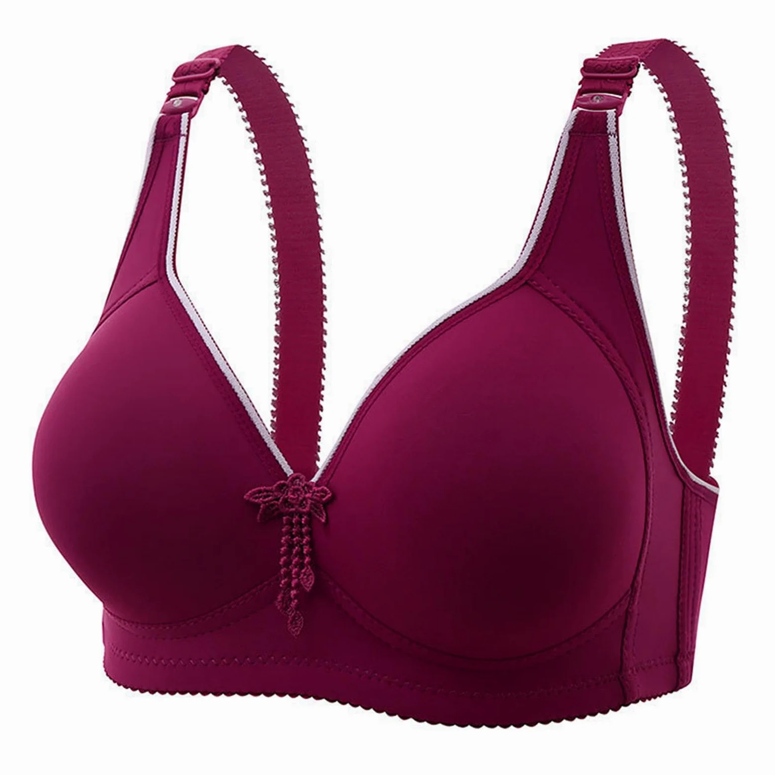 Cómodo Sujetador con Aros Transpirable for Mujer Talla Grande, De Maternidad Sin Costuras Cuatro Cierres, Elevación Refuerzo, Diseño Simple, Oro Rosa, 12(Red,16)
