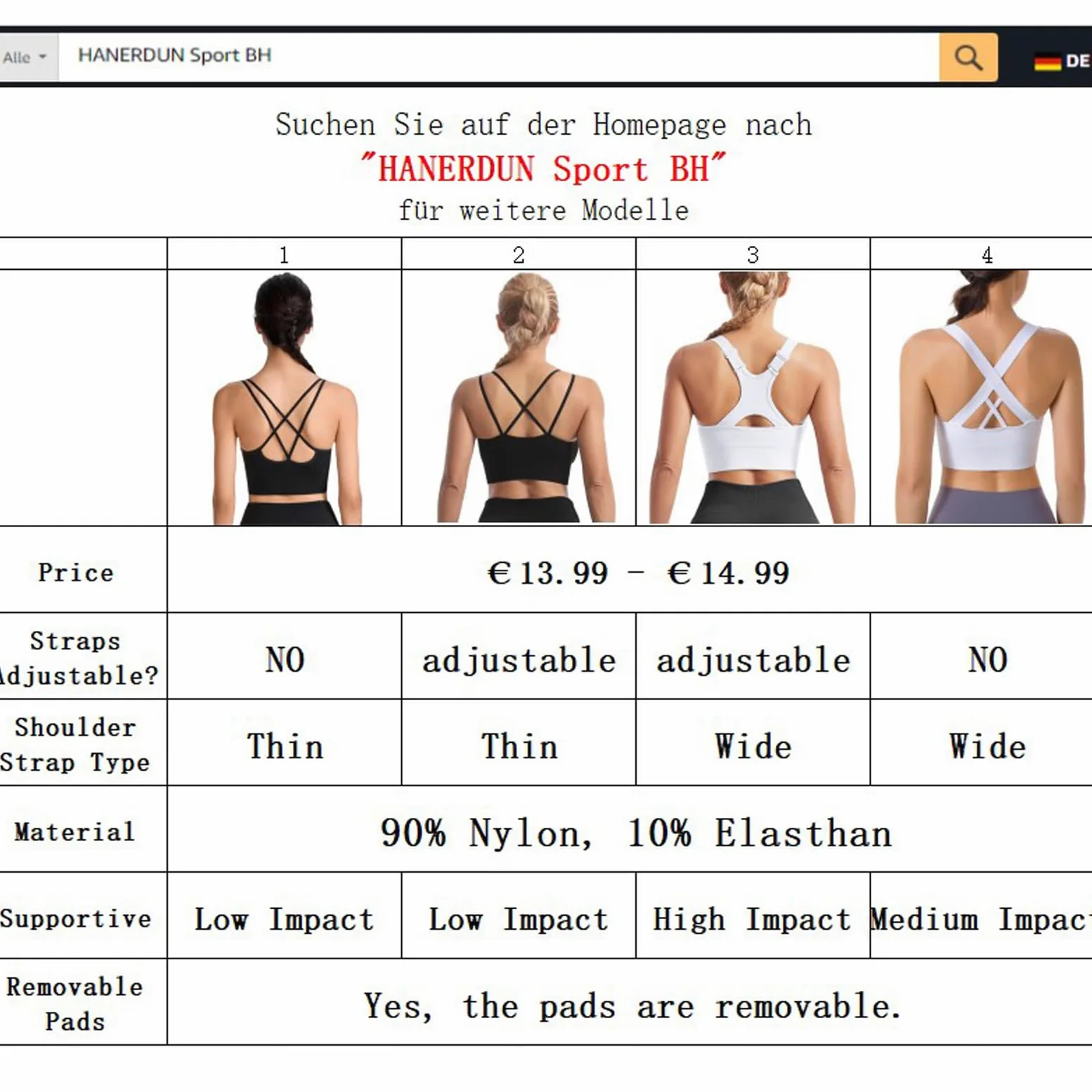 HANERDUN Sujetador Deportivo para Mujer Cómodos Tirantes Finos con Almohadillas Extraíbles para Yoga, Gimnasio Correr