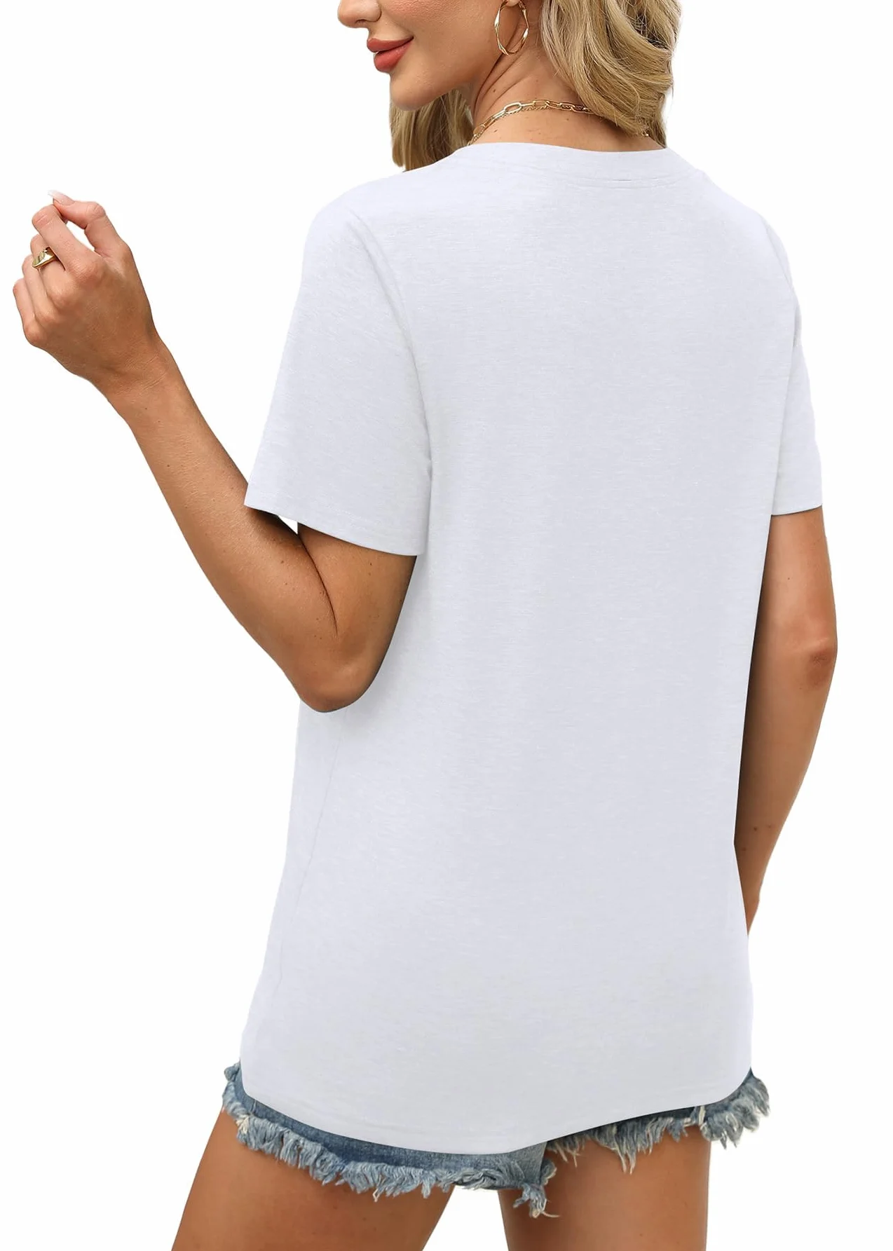 Cuptacc Camisetas Manga Corta Mujer Cuello en V Tops Mujer Verano Básicas Suelto Tshirt Elegantes Blusas