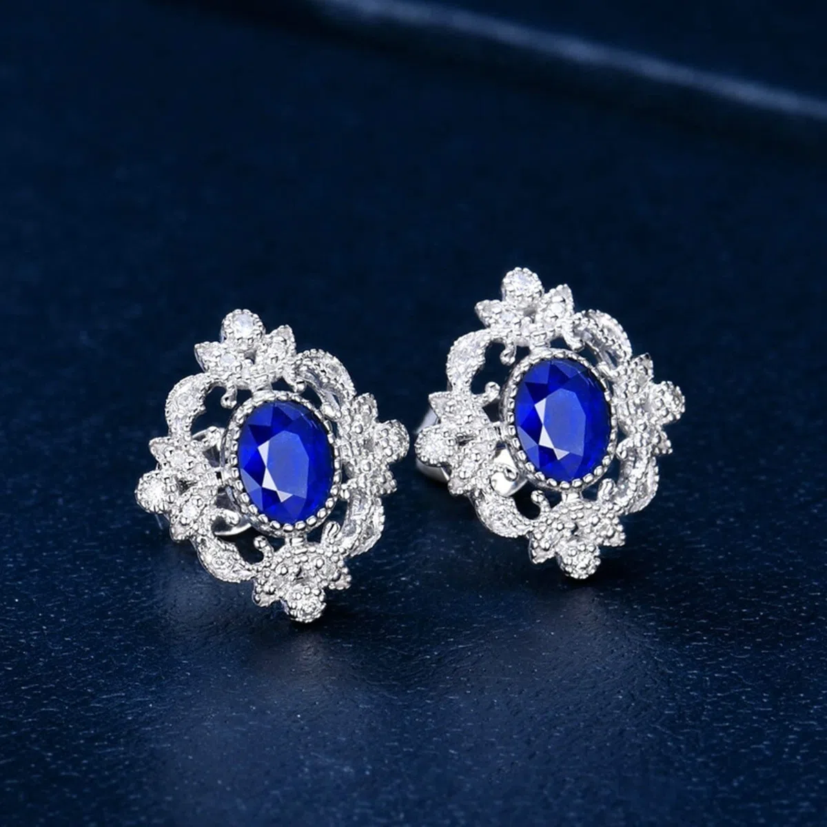 Pendientes colgantes de oro real de 18 quilates de oro blanco 750 de 0,84 quilates, diseño de zafiro con diseño hueco de diamante, oro de 18 quilates, colección de oro auténtico, Oro blanco de