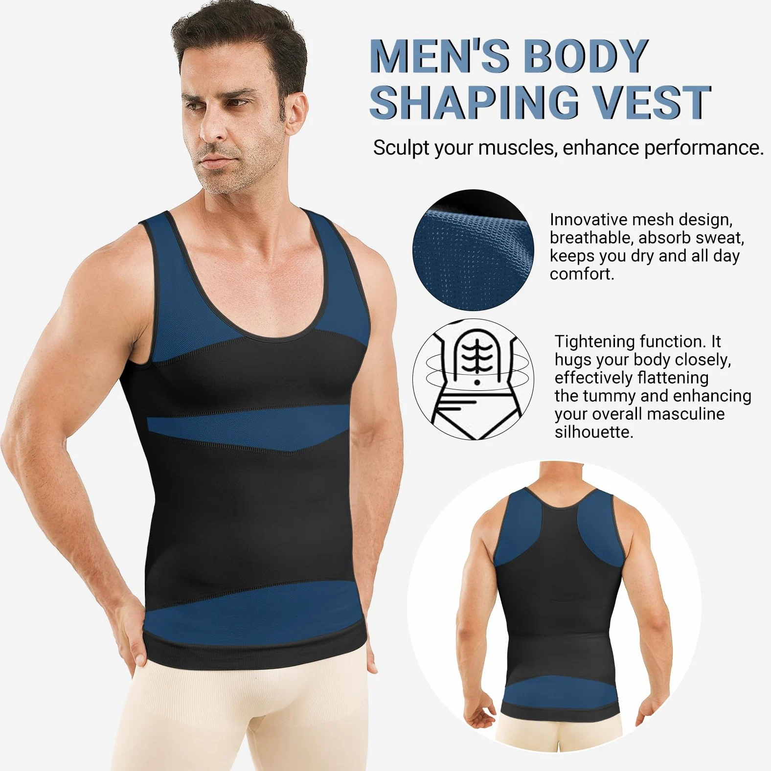 MEETYOO Camiseta Tirantes Hombre，Compresión sin Mangas Adelgazar Moldeador Shaper，Compresión de Manga Larga Hombre T Shirt