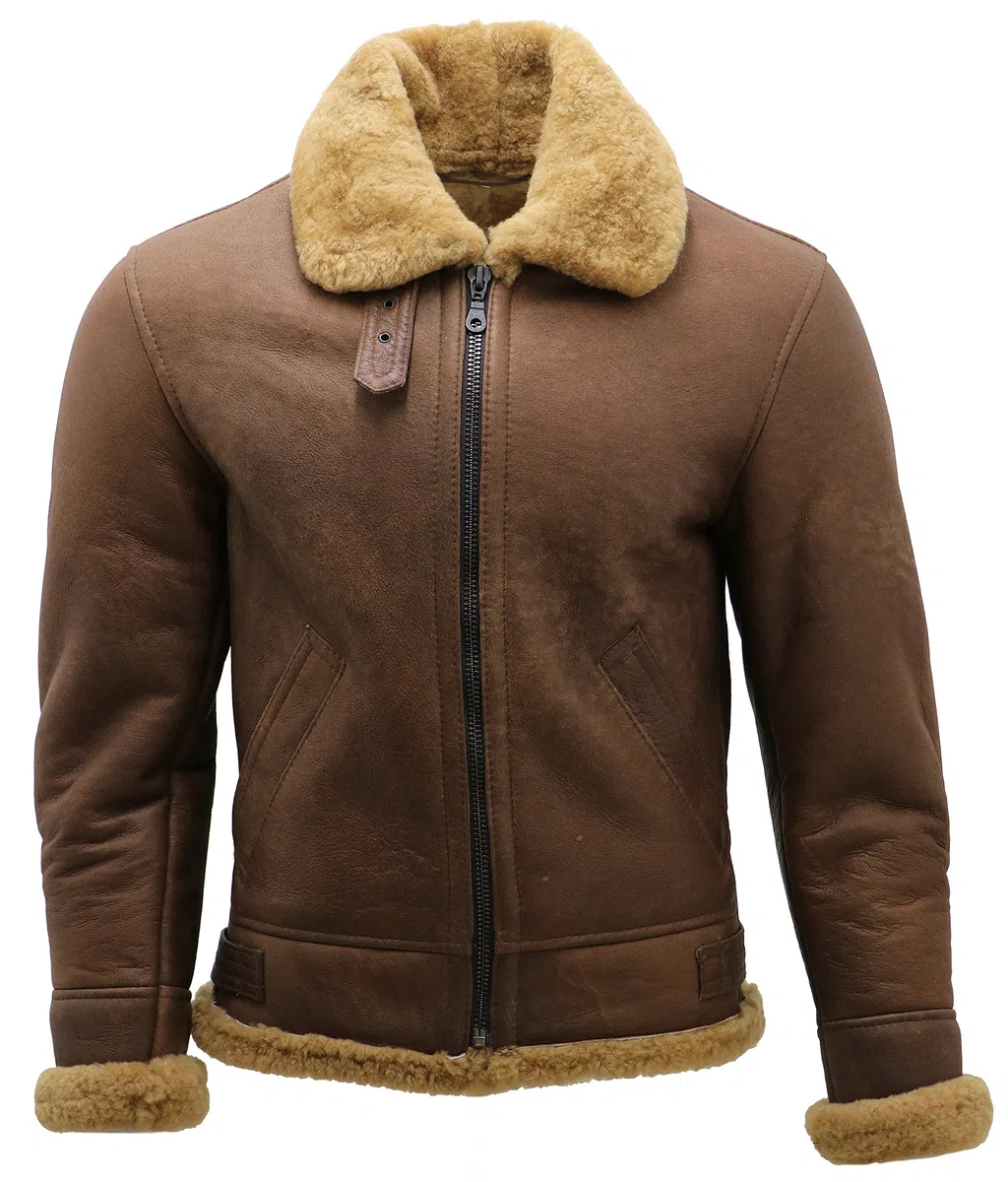 B3 de piel Oveja B3 Marrón de Hombre Bomber de Aviador de Cuero WW2