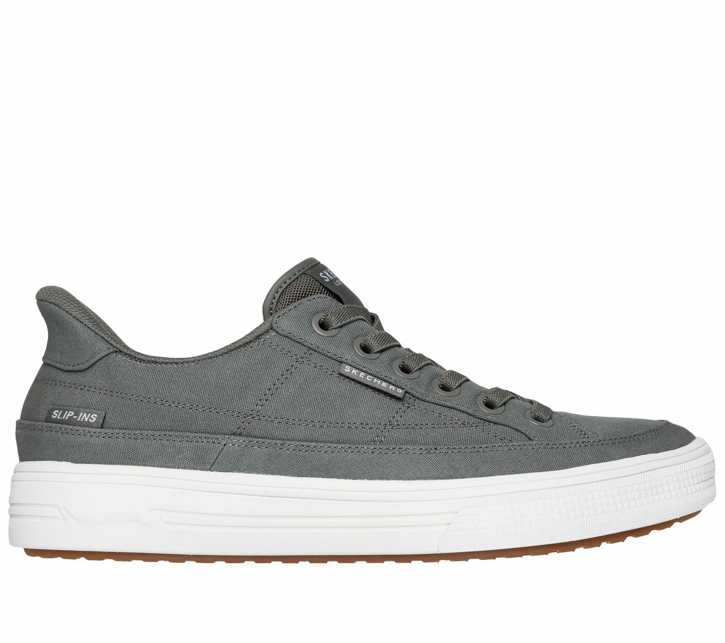 Skechers Hombre Arch Fit Arcade See Ya There Slip-In Entrenador | Zapatos casuales, sin cordones, lavables a máquina, sello de aceptación APMA, plantilla extraíble, sin cordones, veganos