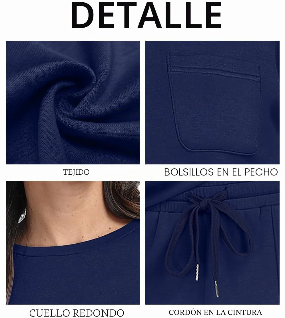 GRECERELLE Conjunto completo de chándal para mujer, de manga larga, para otoño, ropa de descanso, ropa deportiva, casual, cuello redondo, tops y pantalones de correr con bolsillos