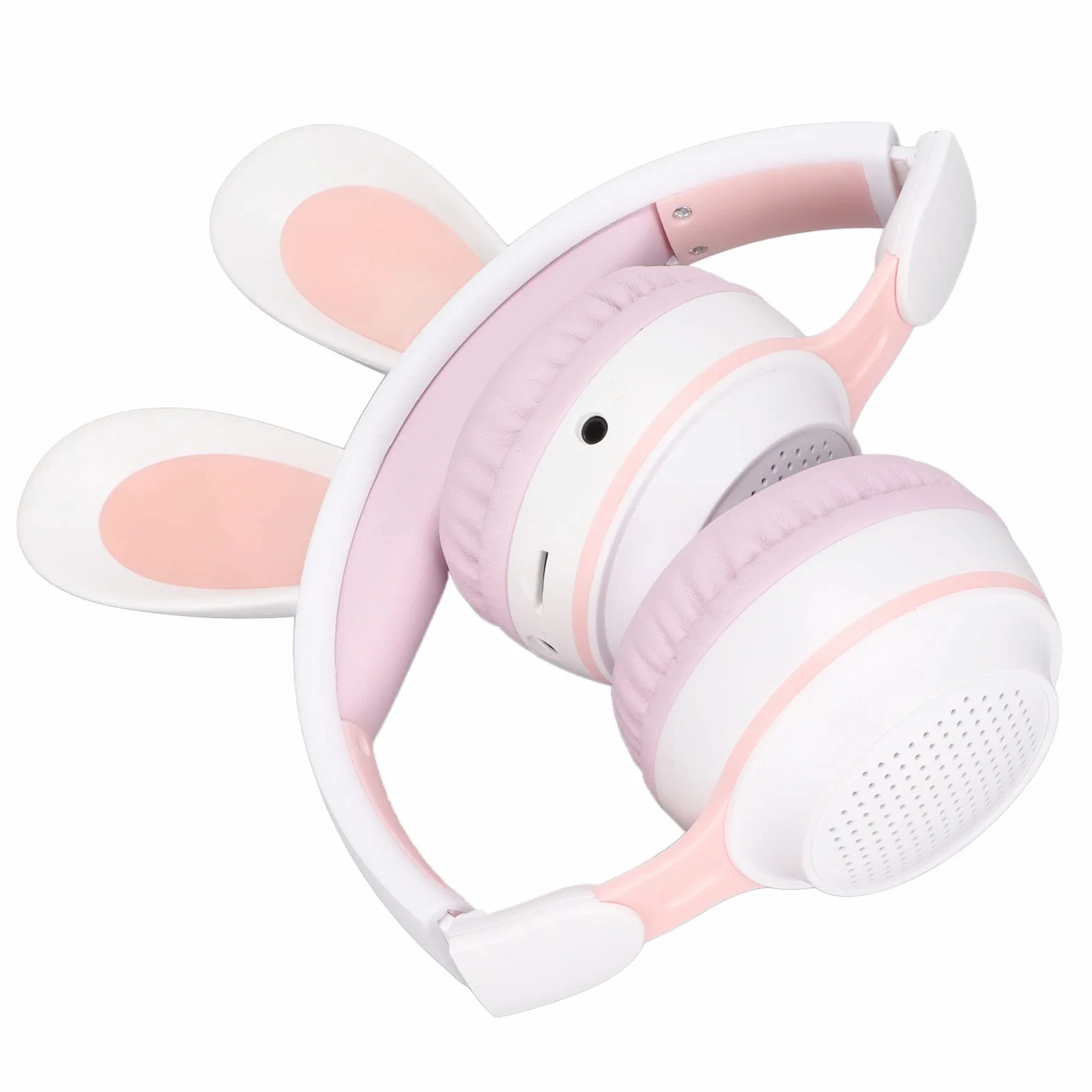 Yunseity Auriculares para Niños, Auriculares Bluetooth 5.0 con Oreja de Conejo, Auriculares Inalámbricos Plegables con Luz LED sobre la Oreja, Soporte TF/AUX, Regalos para Niños, Niños(Polvo Blanco)