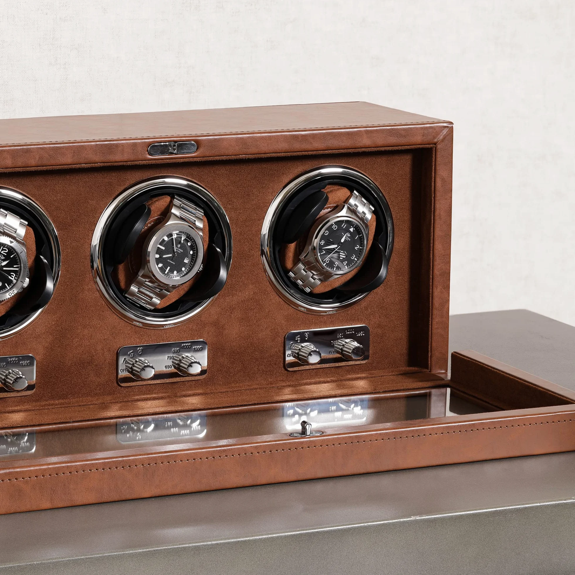 ROTHWELL Bobinador triple relojes automáticos motor silencioso múltiples velocidades ajustes rotación bronceado marrón