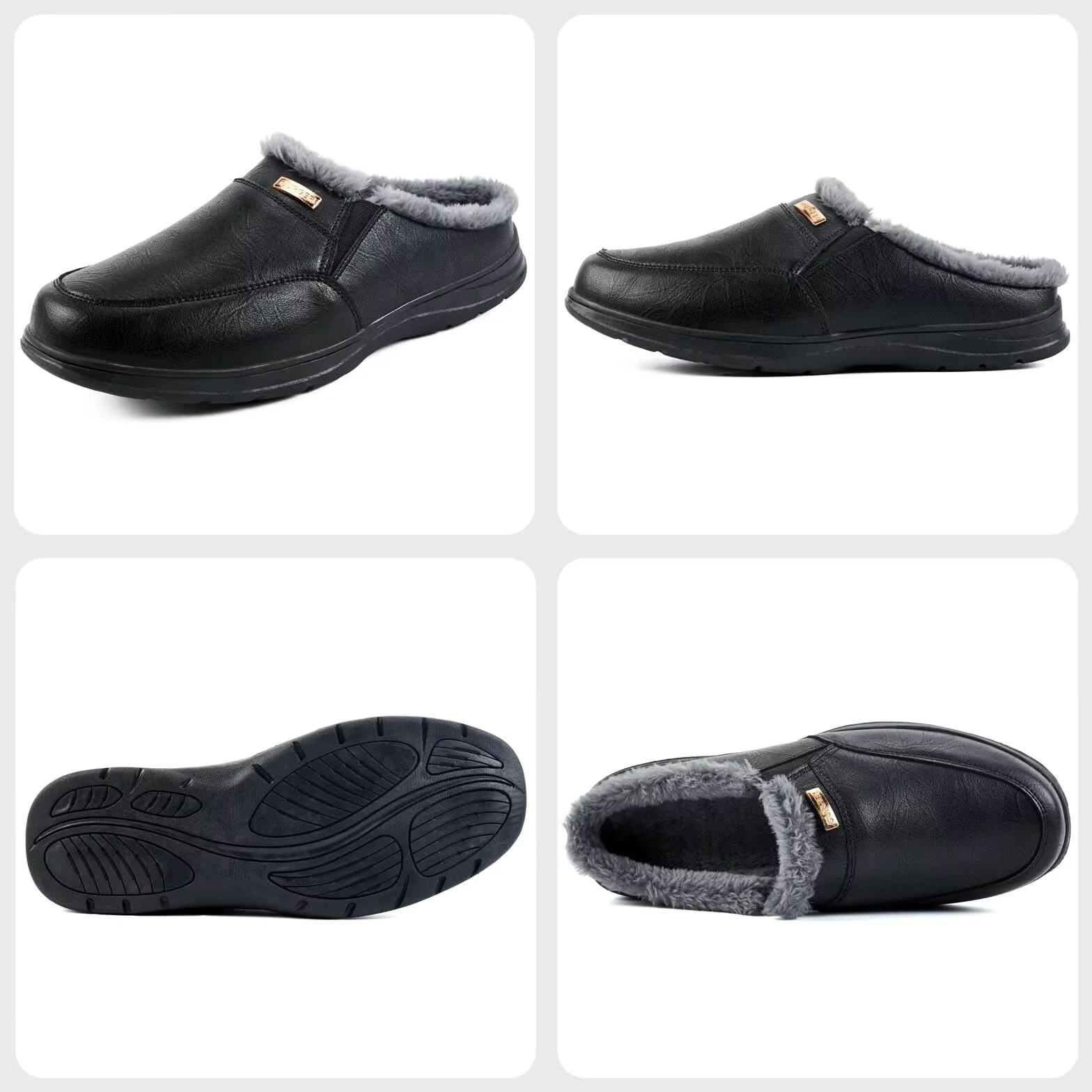 Zapatillas de Estar por Casa de Hombre Invierno de Cuero Forro Peluche Cálido Zuecos y Mules para Interior y Exterior