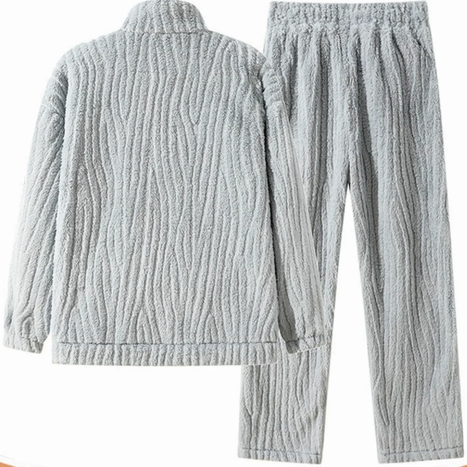 Conjunto de pijama de franela para hombre, juego de pijama cálido, monocolor, tallas grandes, traje de casa para hombre, ropa de salón de invierno, traje térmico mullido, suave, 2 piezas, ropa de