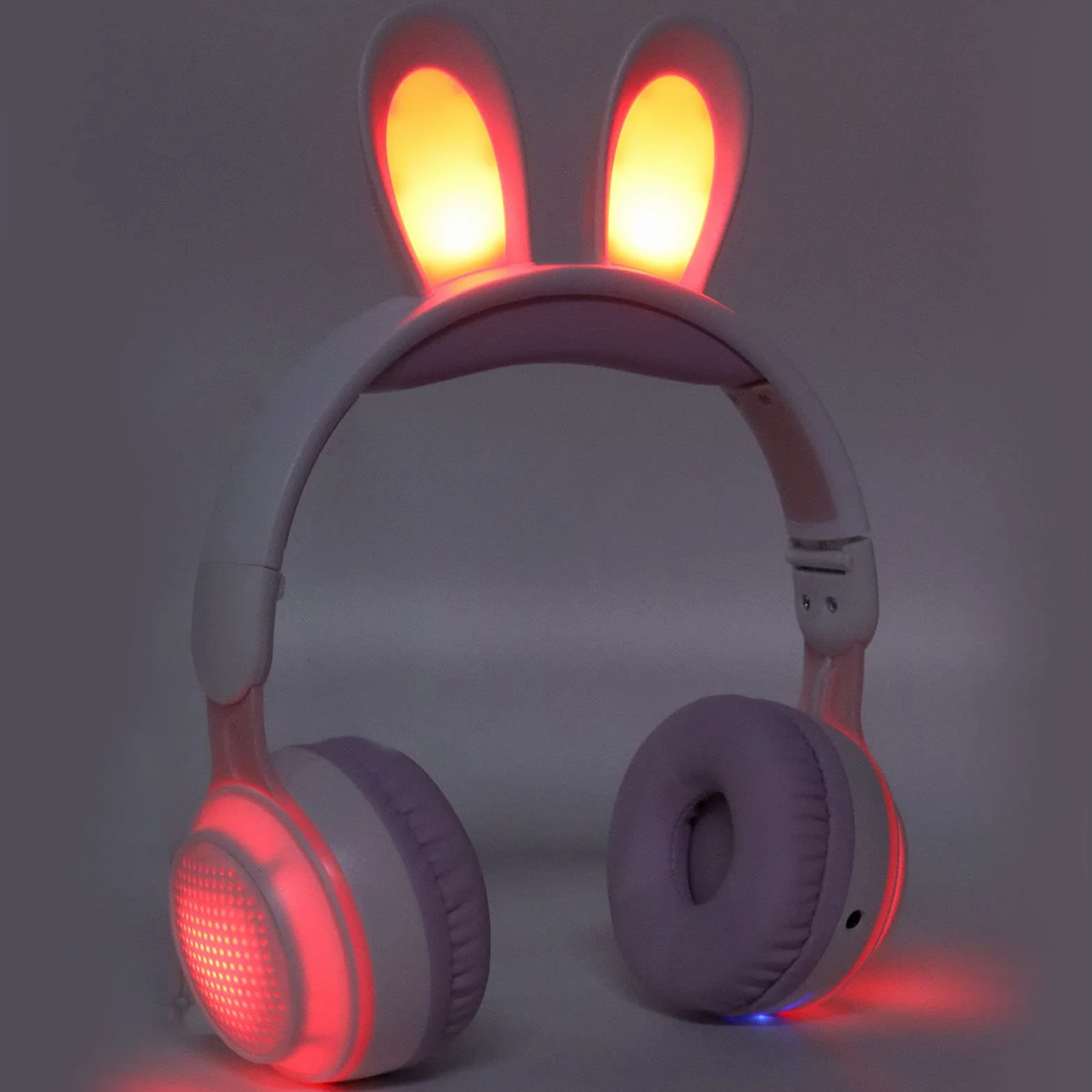 Yunseity Auriculares para Niños, Auriculares Bluetooth 5.0 con Oreja de Conejo, Auriculares Inalámbricos Plegables con Luz LED sobre la Oreja, Soporte TF/AUX, Regalos para Niños, Niños(Polvo Blanco)