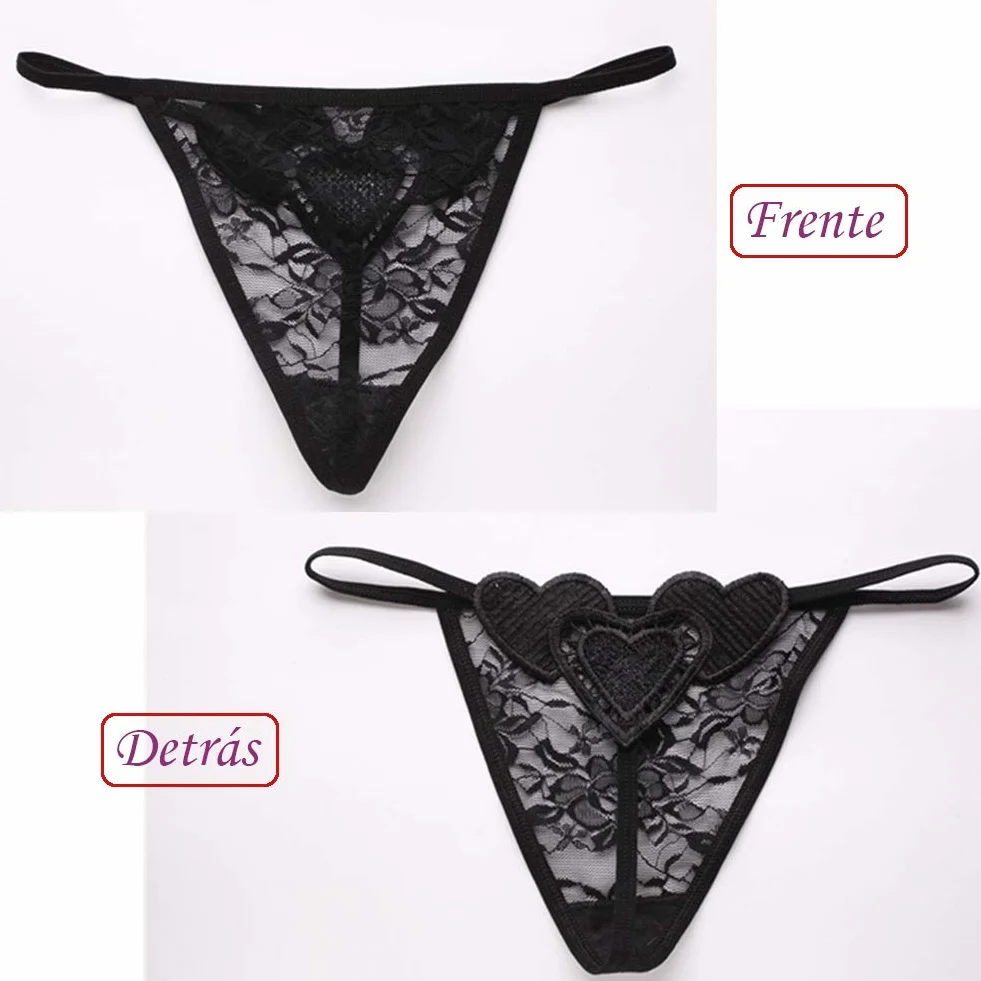 VicSec 4 Pack Braguitas Sexy Encaje Fina Tanga G-String Lencería Interior Espalda Decora Corazon Talla Única (Negro Blanco Rojo Azul)