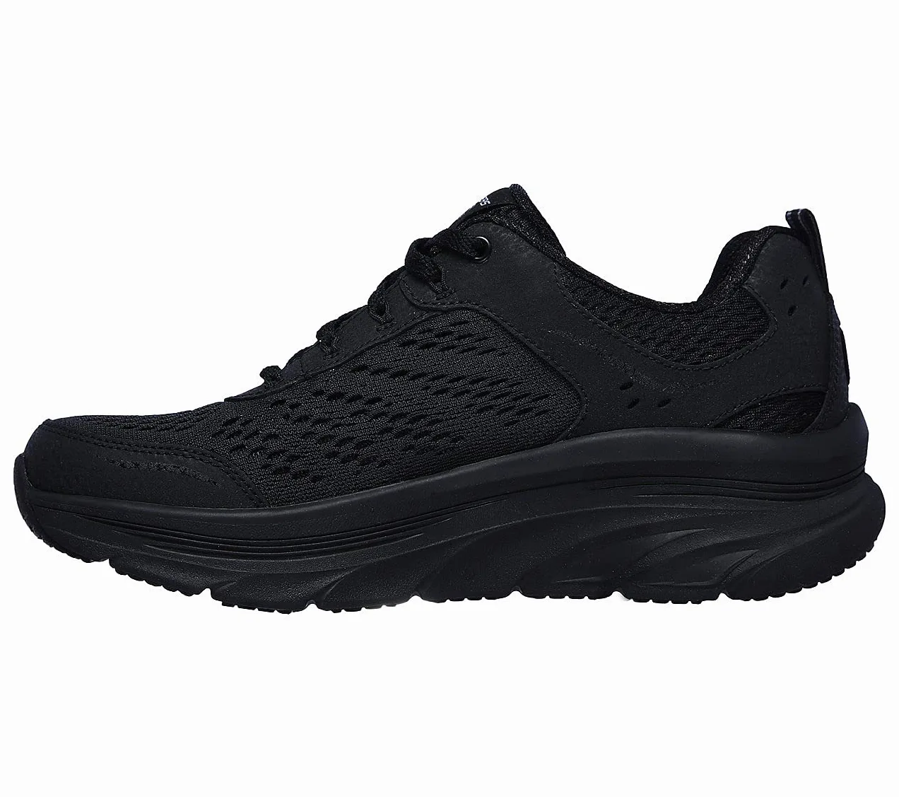 Skechers Zapatillas D'lux Walker Infinite Motion para mujer, Borde de malla de cuero negro, 39 EU